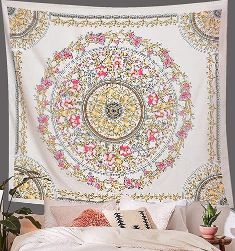 Vista 2 de ANJANIYA Tapiz bohemio para colgar en la pared, diseño de mandala para habitación, playa, pared, psicodélico hippie para colgar en la pared
