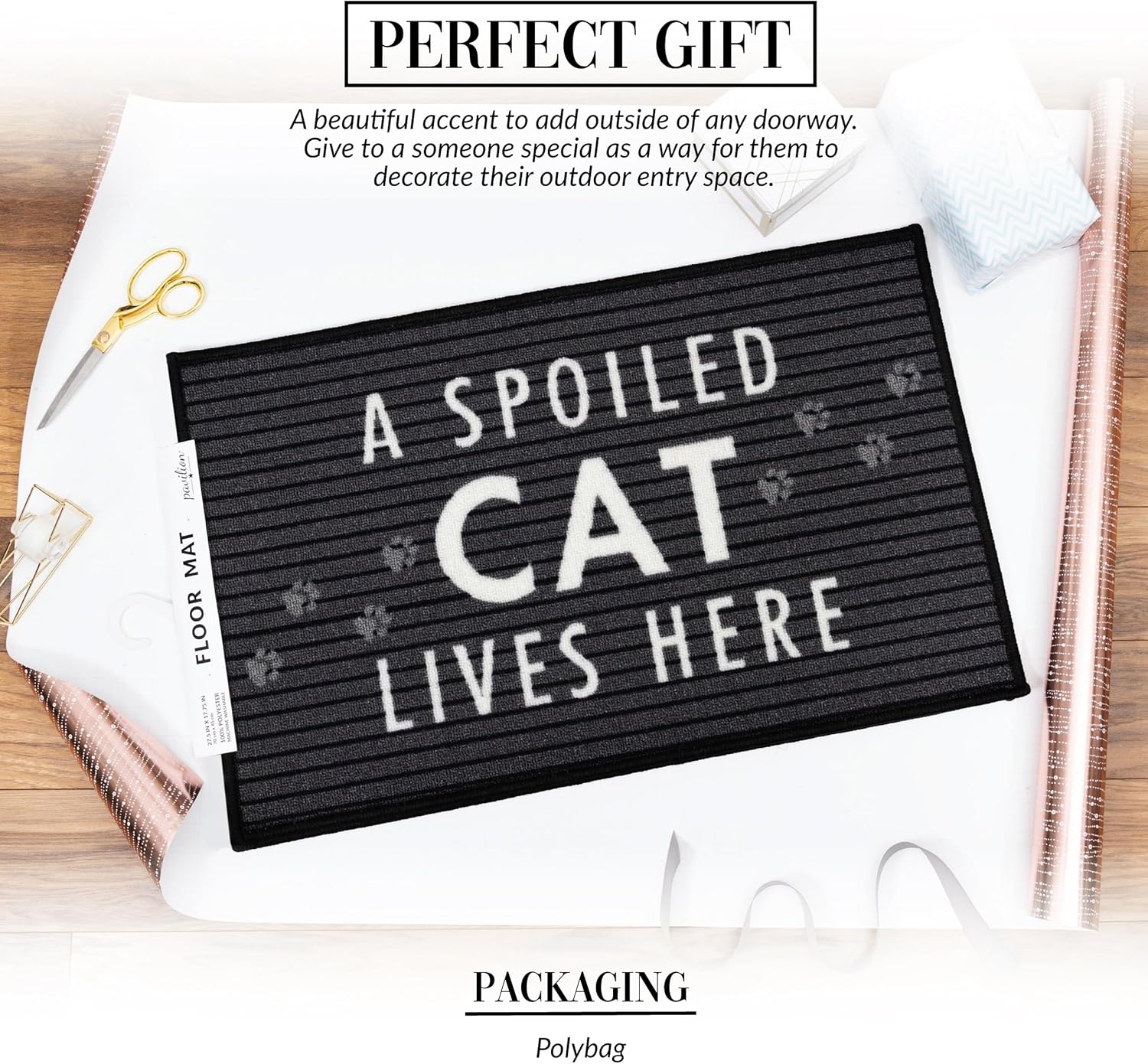 Pavilion Gift Company - Spoiled Cat Lives Here - 27.5" x 17.75" Decorative Floor Door Mat Entryway Decor Kitten Kitty Feline Lover