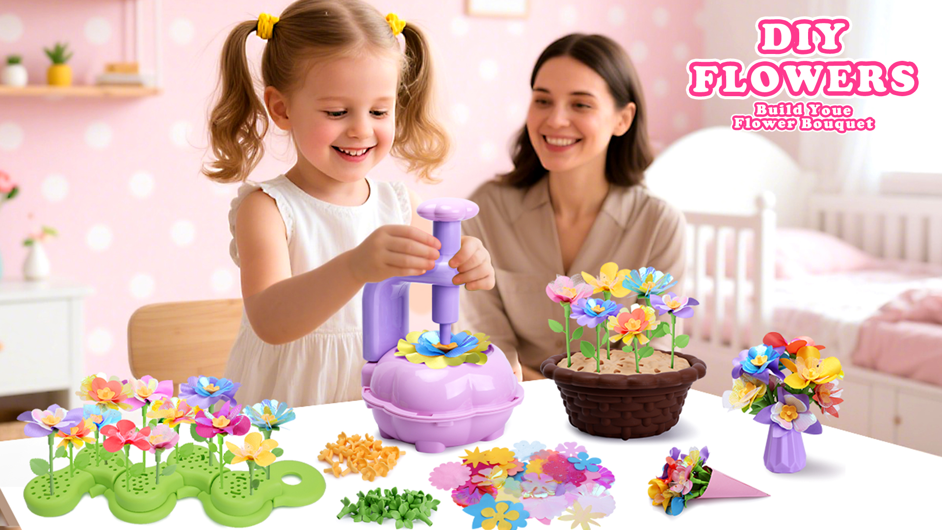 Kssvzz Kit Création Bouquet Fleurs Machine à Fleurs – Jouet DIY Fille 4-10 Ans – +100 Pétales, Accessoires Complets + Tutoriel