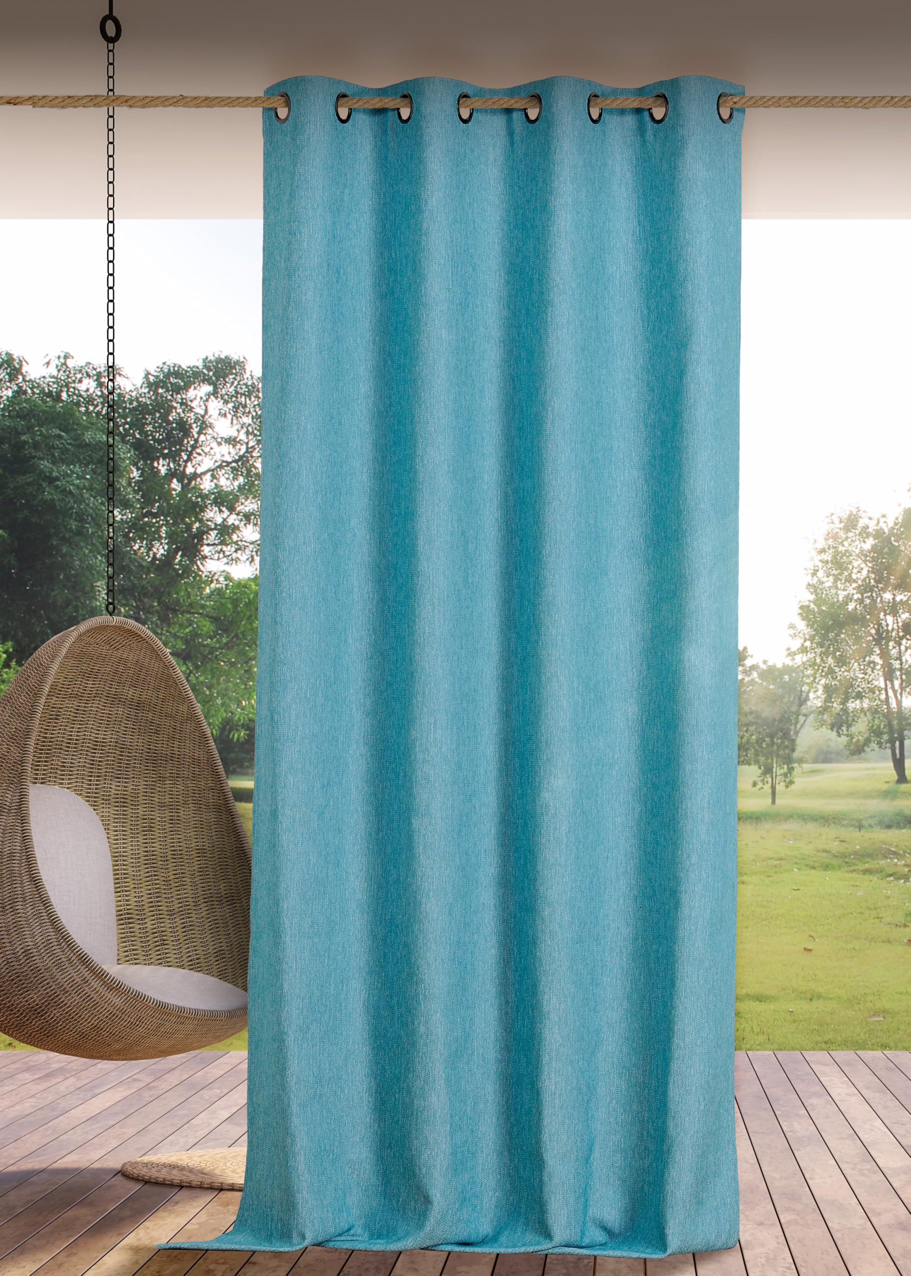 Linder Waterproof Outdoor Curtain – Woven and Dyed in France – Anti-Oxidant Gun Cannon Eyelet Finish – Mediterranean Blue – Dimensions 140 x 265 cm – 100% Polypropylene – Rooftop Collection