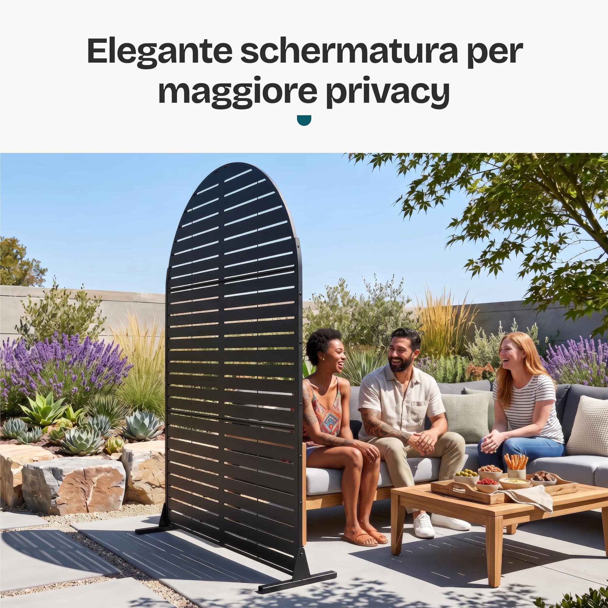 casa.pro Pannello Divisorio Decorativo Acciaio 180 x 120 cm Nero | Paravento Arcuato Zincato Metallo Interno Esterno Giardino Soggiorno Terrazza Frangivista Separé Sole Privacy