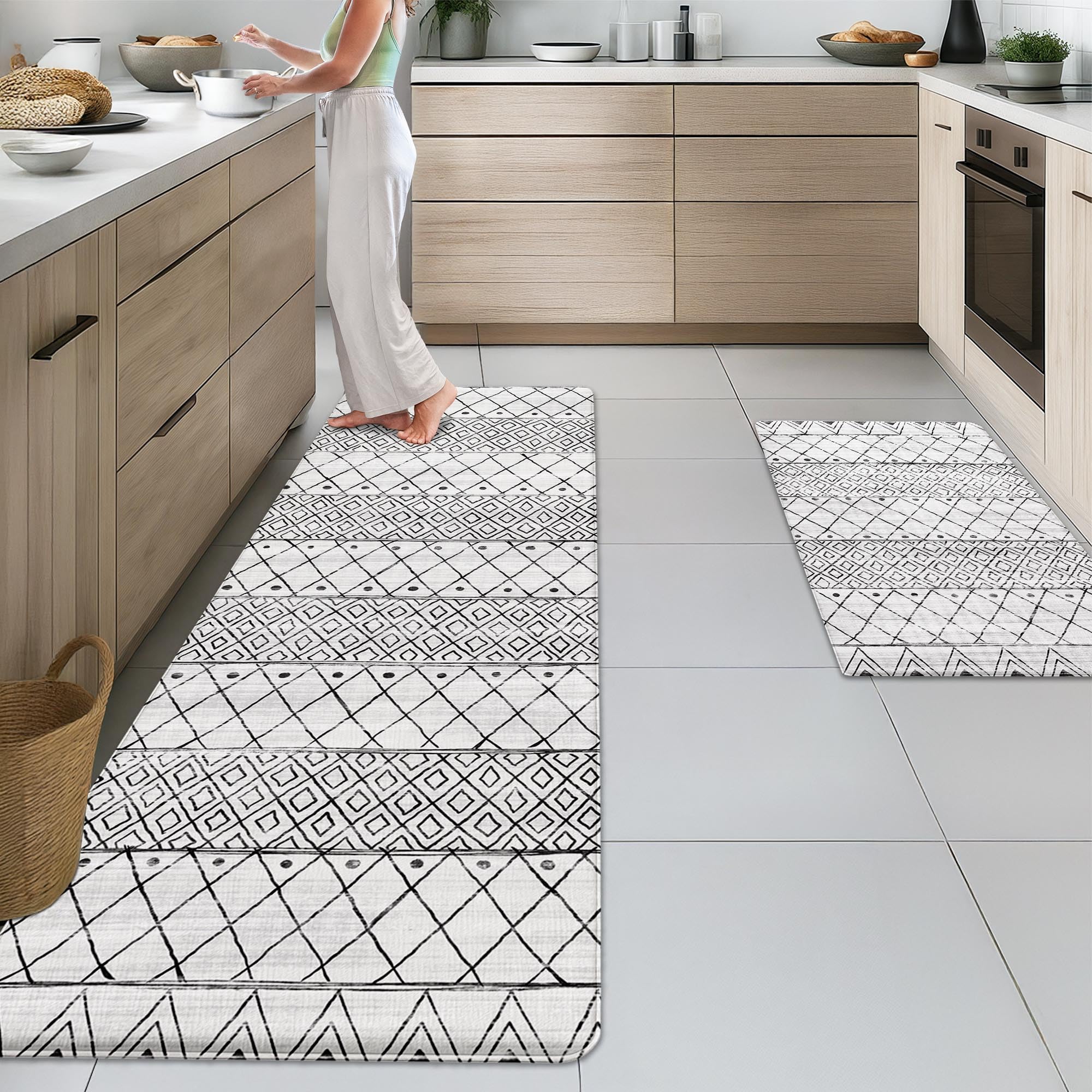 Arttown Anti-Fatigue Kitchen Rug Set of 2, Waterproof Non-Slip, Grey Boho