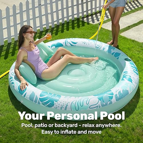 Miniatura 3 de SLOOSH Flotador inflable para piscina de bronceado, flotadores de piscina de 72 x 56 pulgadas para adultos con almohada, flotador redondo 4 en 1,