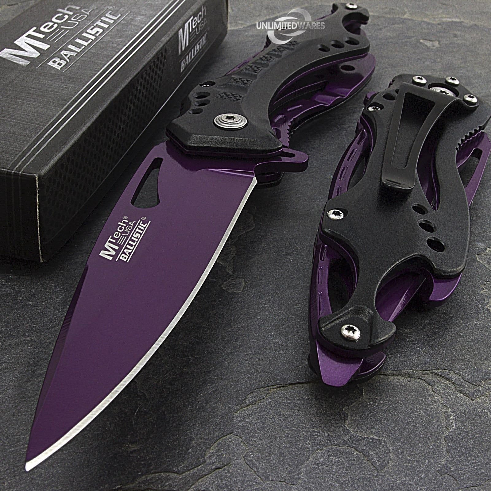 NEW 8.25" MTECH USA Purple Spring Assisted Tactical Folding Pocket Knife Open Assist
