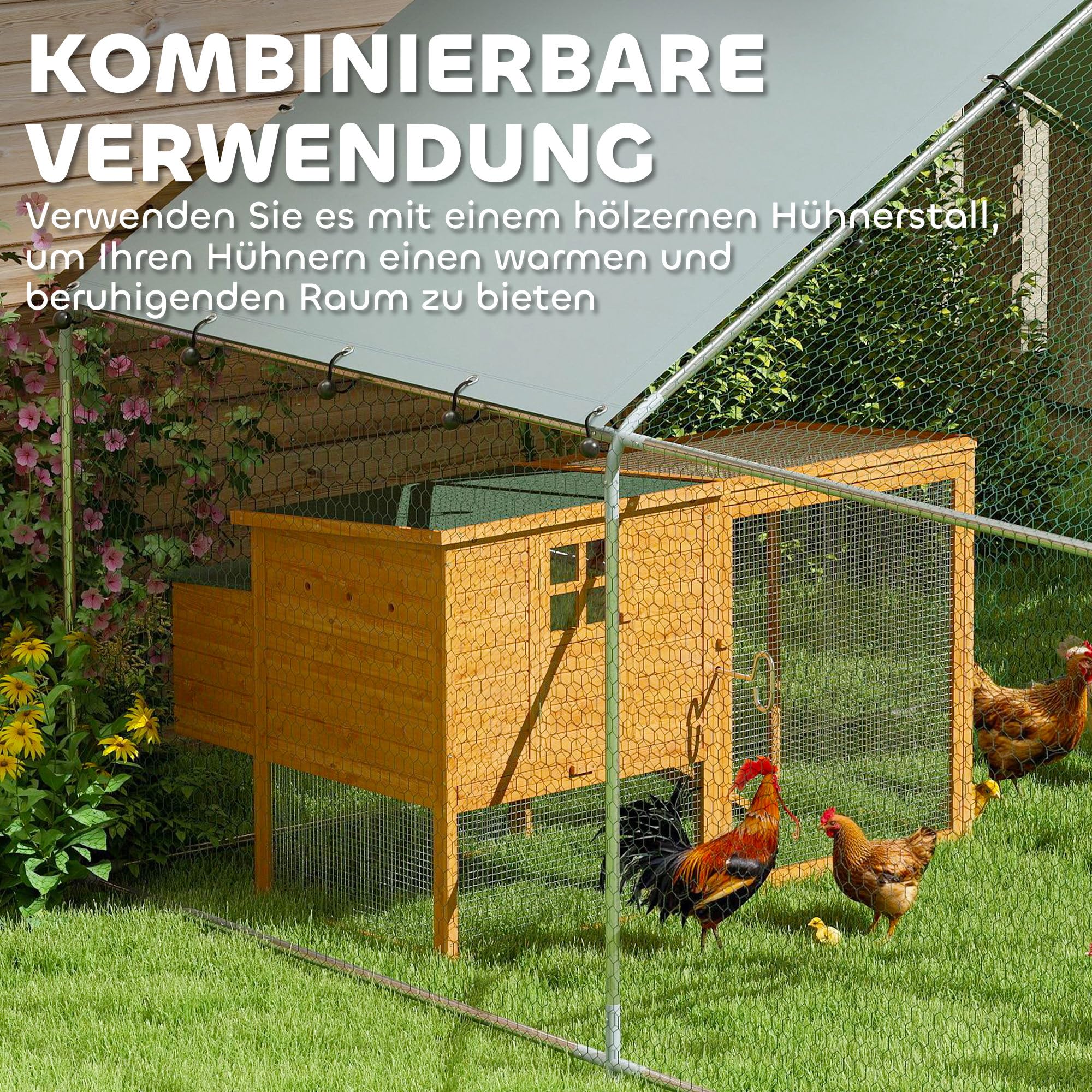 Großer Begehbarer Hühnerstall Aus Metall, 19,19' X 9,84' X 6,6' – Mit Wasserdichter Abdeckung