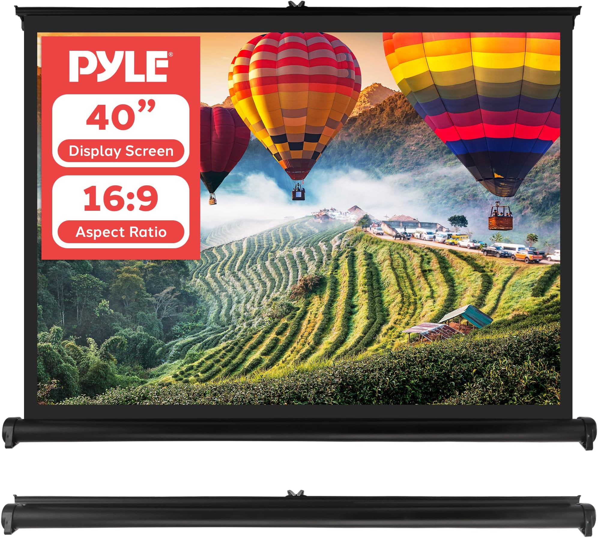 Pyle Portable Projector Screen - Mobile Projection Screen Stand, Lightweight Carry & Durable Easy Pull Out System for Schools Meeting Conference Indoor Outdoor Use, 40 Inch (PRJTP46), White