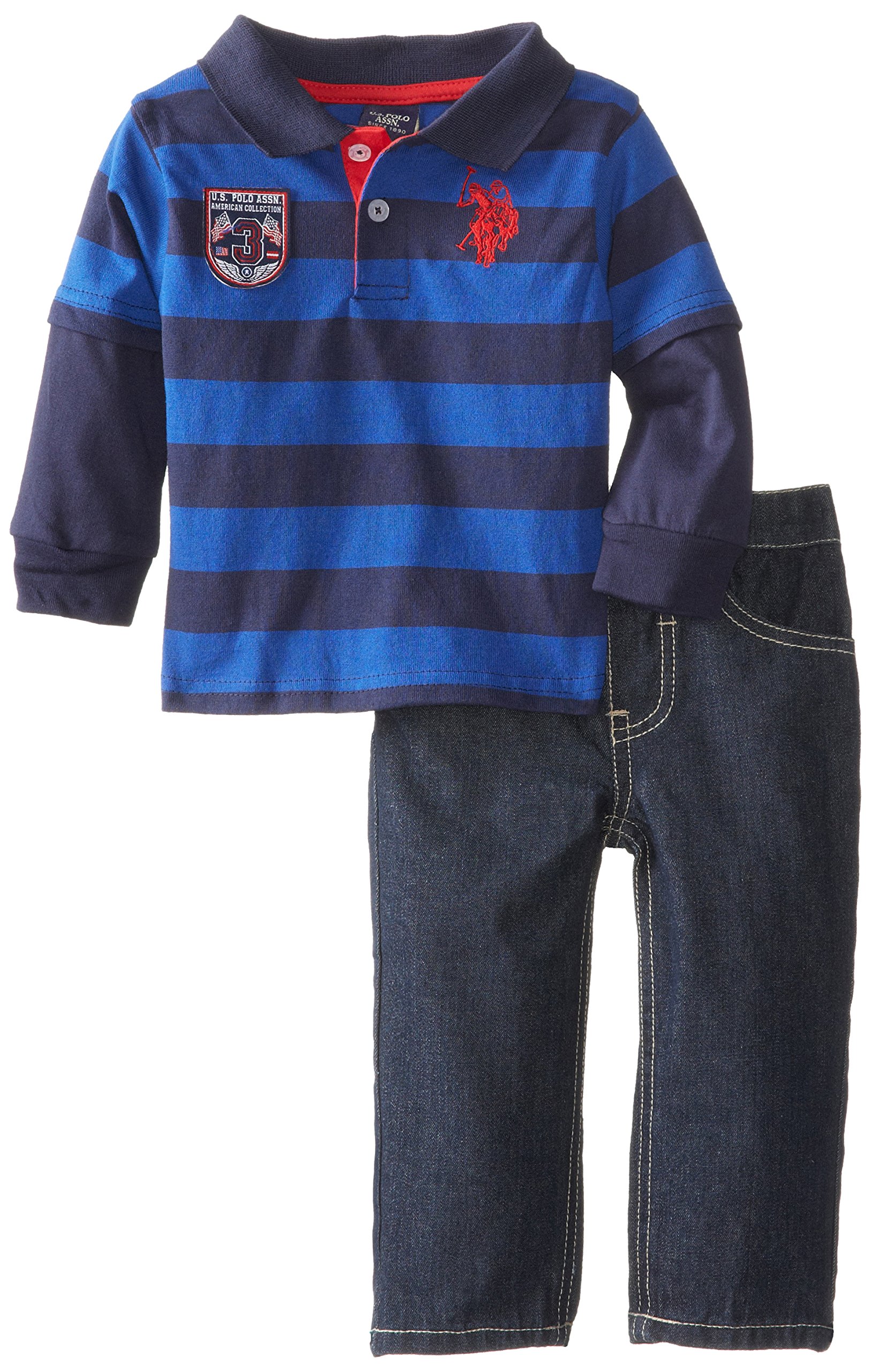 U.S. Polo Assn. Baby Boys' Long Sleeve Polo and Jean Set