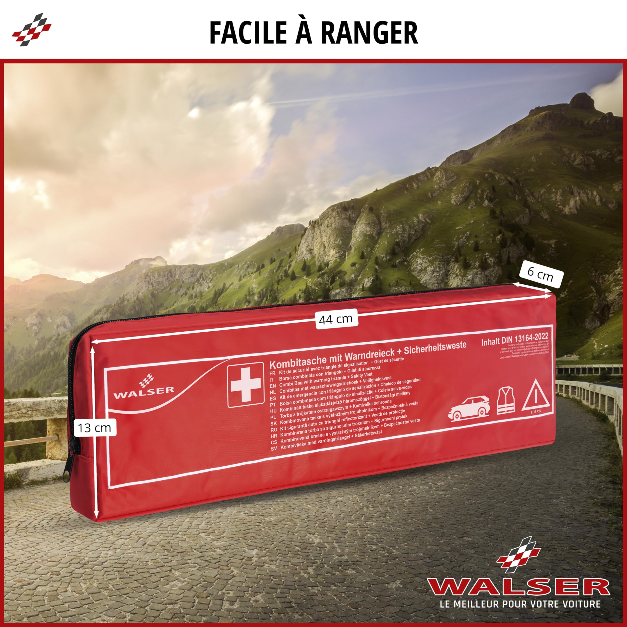 WALSER Trousse de secours voiture, trousse de secours voiture 2026 avec triangle de panne et gilet de sécurité vainqueur du comparatif* DIN 13164