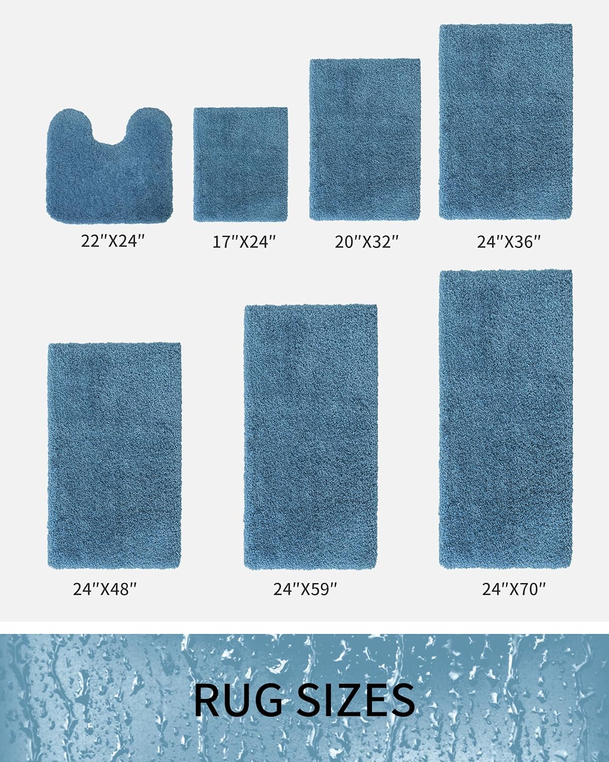 Bathroom Rugs Blue 24x36 Machine Washable Bath Mat for Bathroom Floor Thick Fluffy Absorbent Bath Rug for Bathtub Non Slip Carpet for Shower