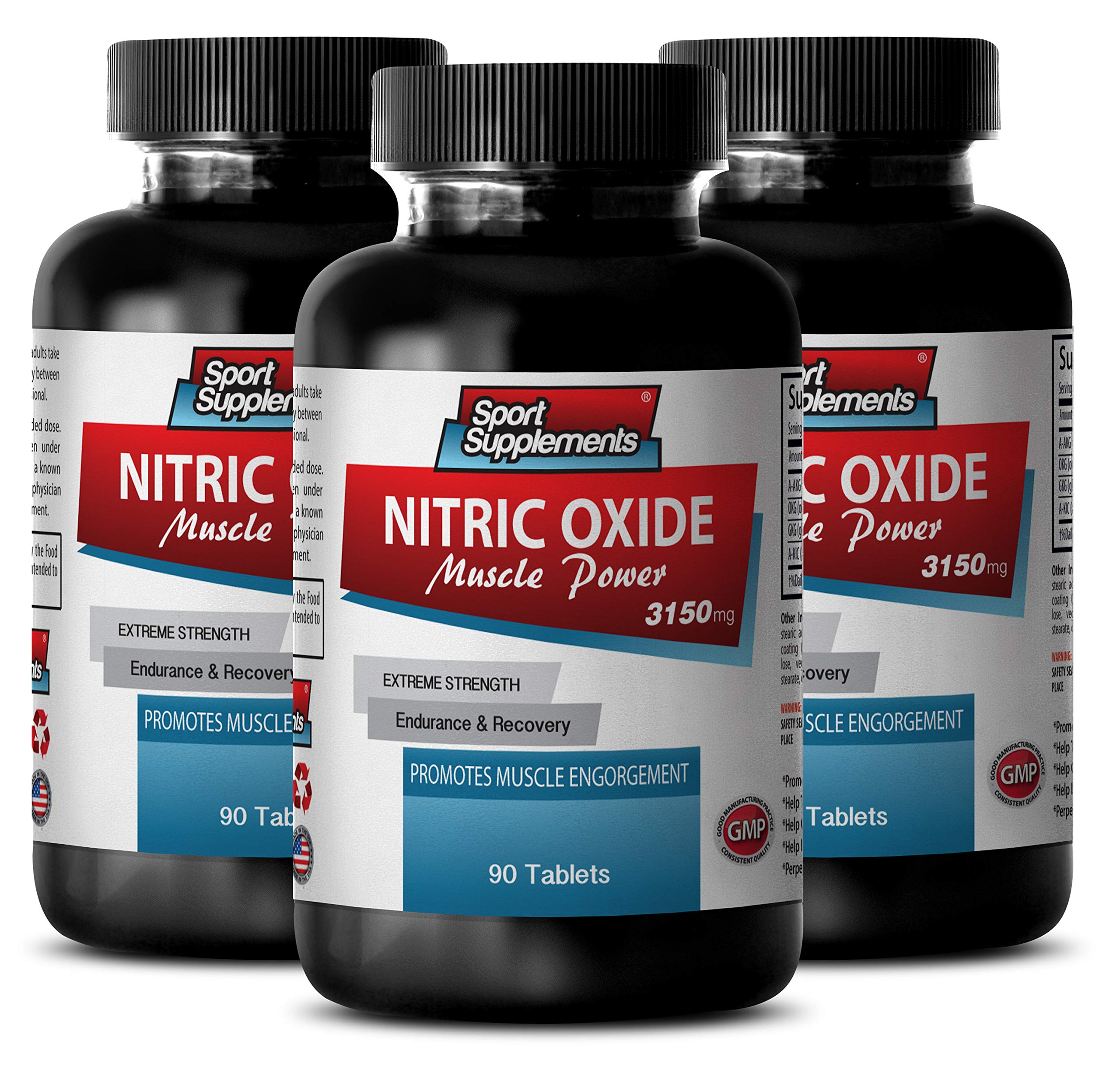 Suplemento dietético de óxido nítrico - Potencia muscular de óxido nítrico 3150 mg - Aumento de masa muscular, suplemento de óxido nítrico, potenciador de óxido nítrico, potenciador de óxido nítrico para hombres - 3 Bot 270 comprimidos