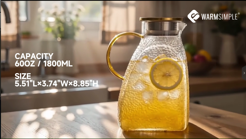 Amazon.com: Glass Pitcher With Lid and Spout, 1.8 Liter 60 oz