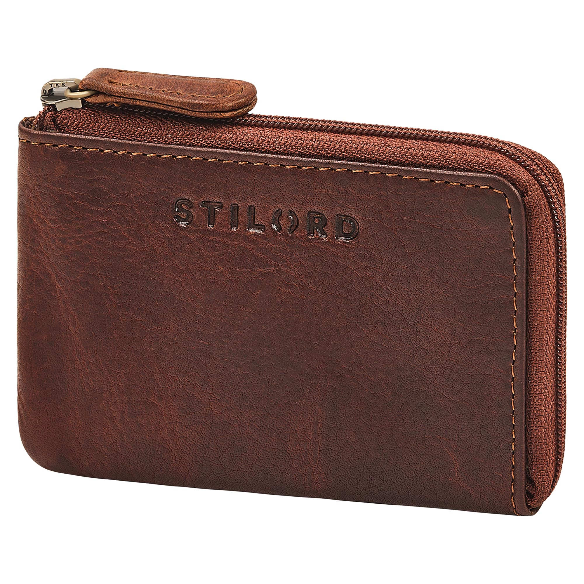 STILORD Keyon Elegante Bolso de Cuero para Llaves - Mini Bolsillo para Monedas para Mujer y Hombre Porta Llaves de Bolsillo - Billetera pequeña para Dinero en Llaves Color:Kara - Cognac
