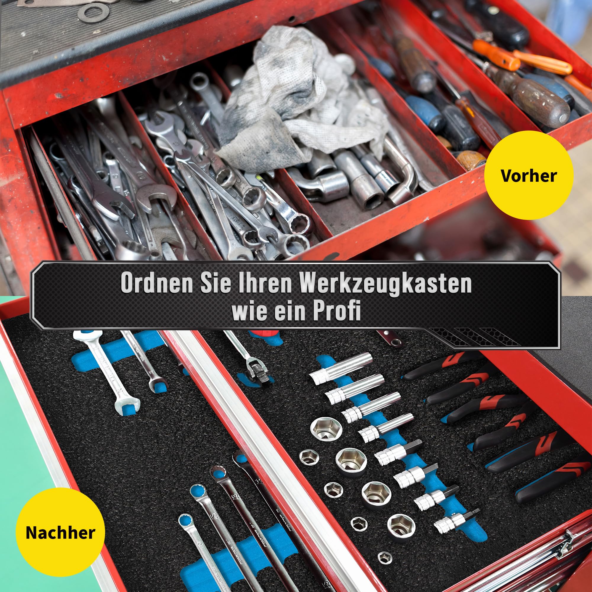 Precision Defined Werkzeugkisten-Schaumstoff - Einsätze für Koffer, Shadow-Schaumstoff, Werkzeug-Schaumstoffs, Polyethylenschaumstoffs - Schwarz/Blau (40,6 x 30,4 x 2,54 cm, 4er-Pack)