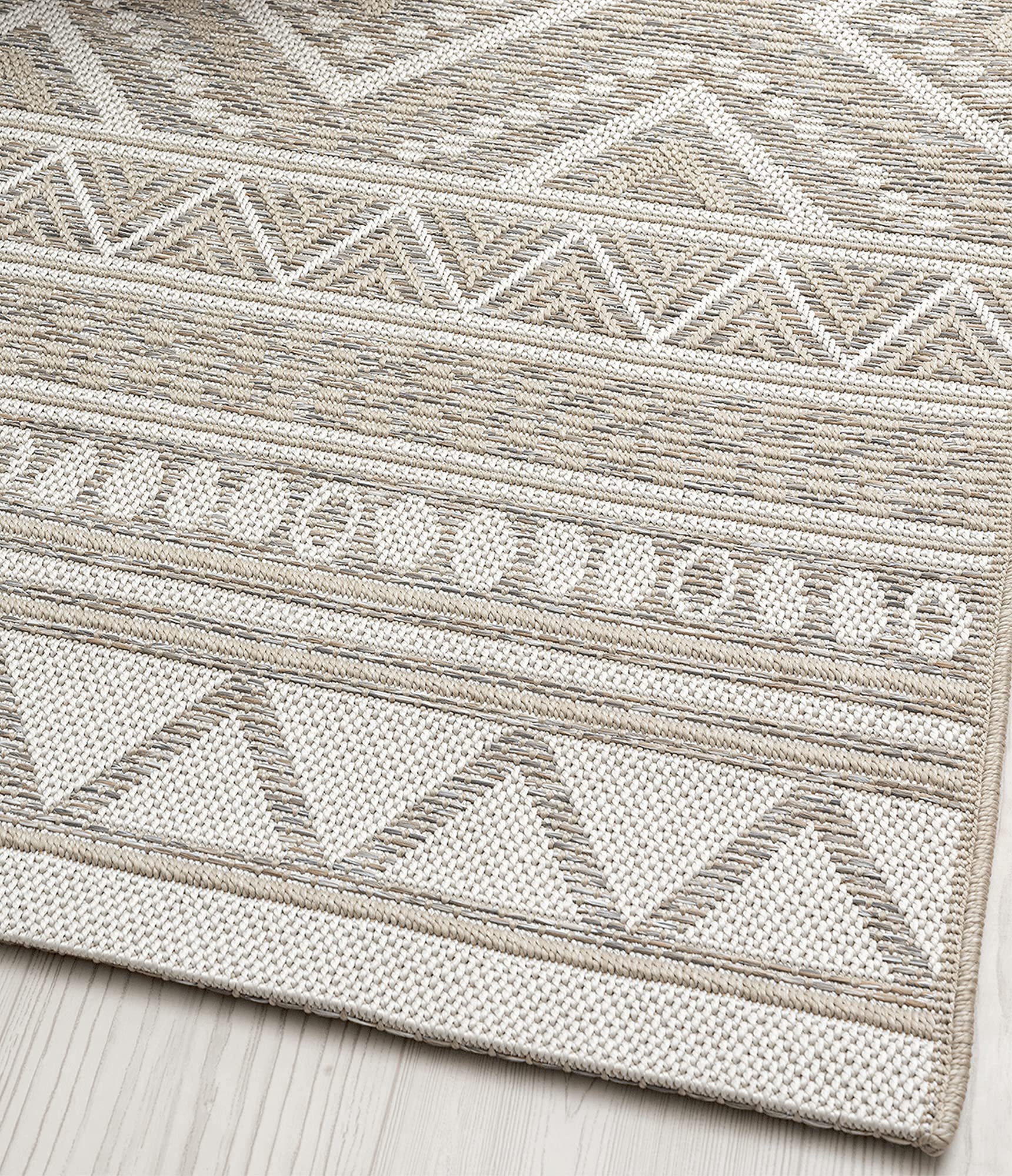 the carpet Calgary - robusto tappeto per esterni, resistente alle intemperie e ai raggi UV, per balcone, terrazza, giardino d'inverno o cucina e sala da pranzo, 200x280 cm, Beige