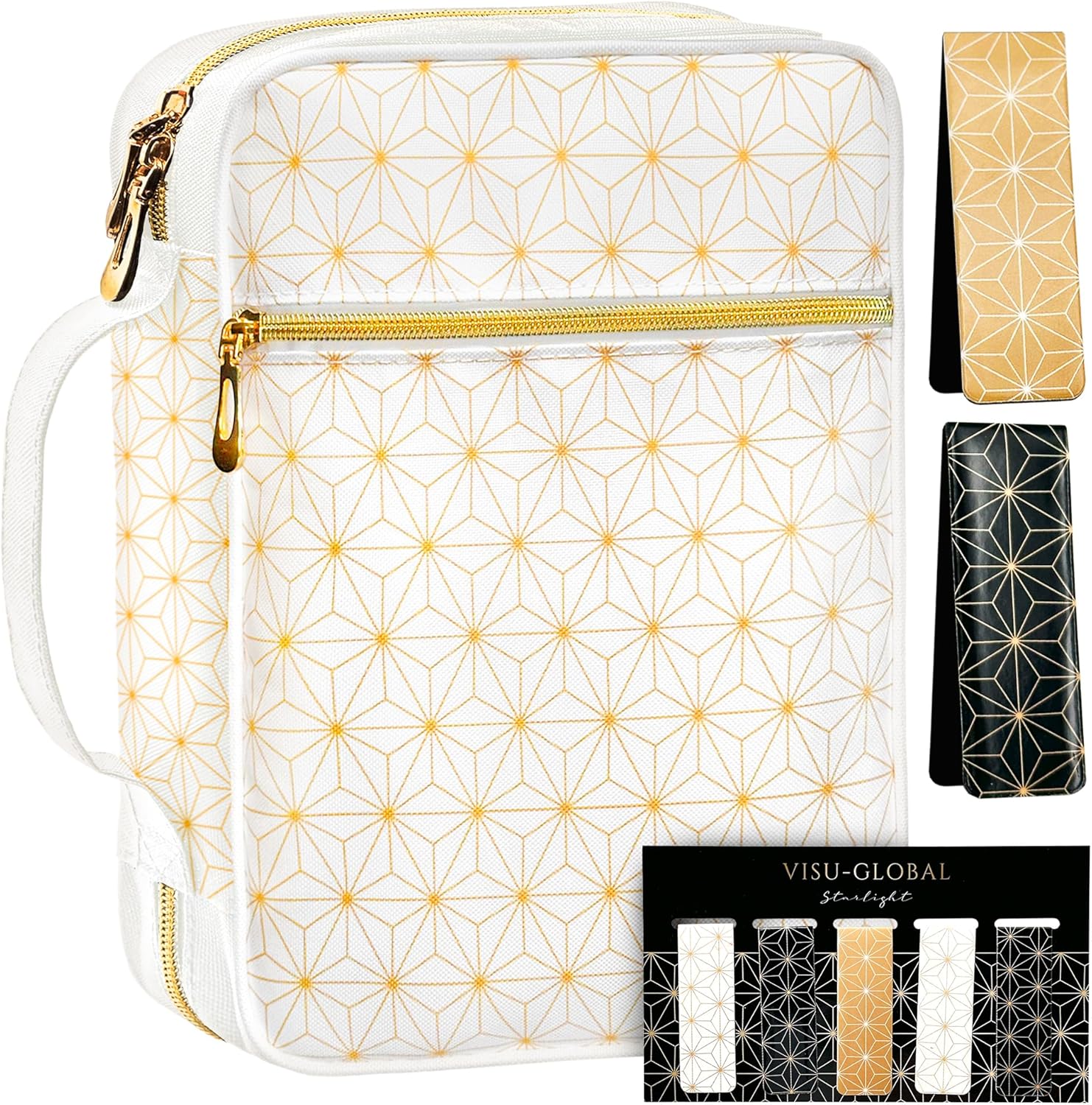 Bible Cover, Calming Theme, Bible Case for Women & Girls, White Gold, Medium