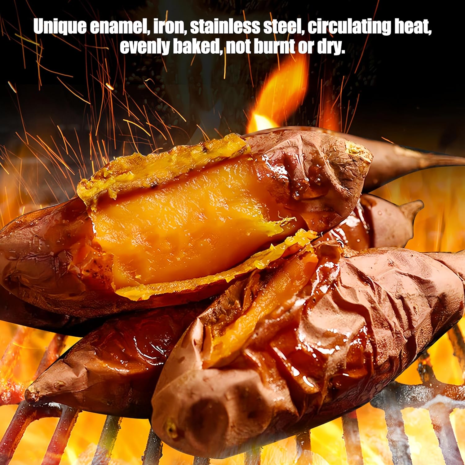 Roasting Pan, Speckled Finish Household Non Stick, BBQ Pot Roast Pan With Lid for Roasted, Iron Cover Sweet Potatoes Chestnuts (Iron Cover 28cm)