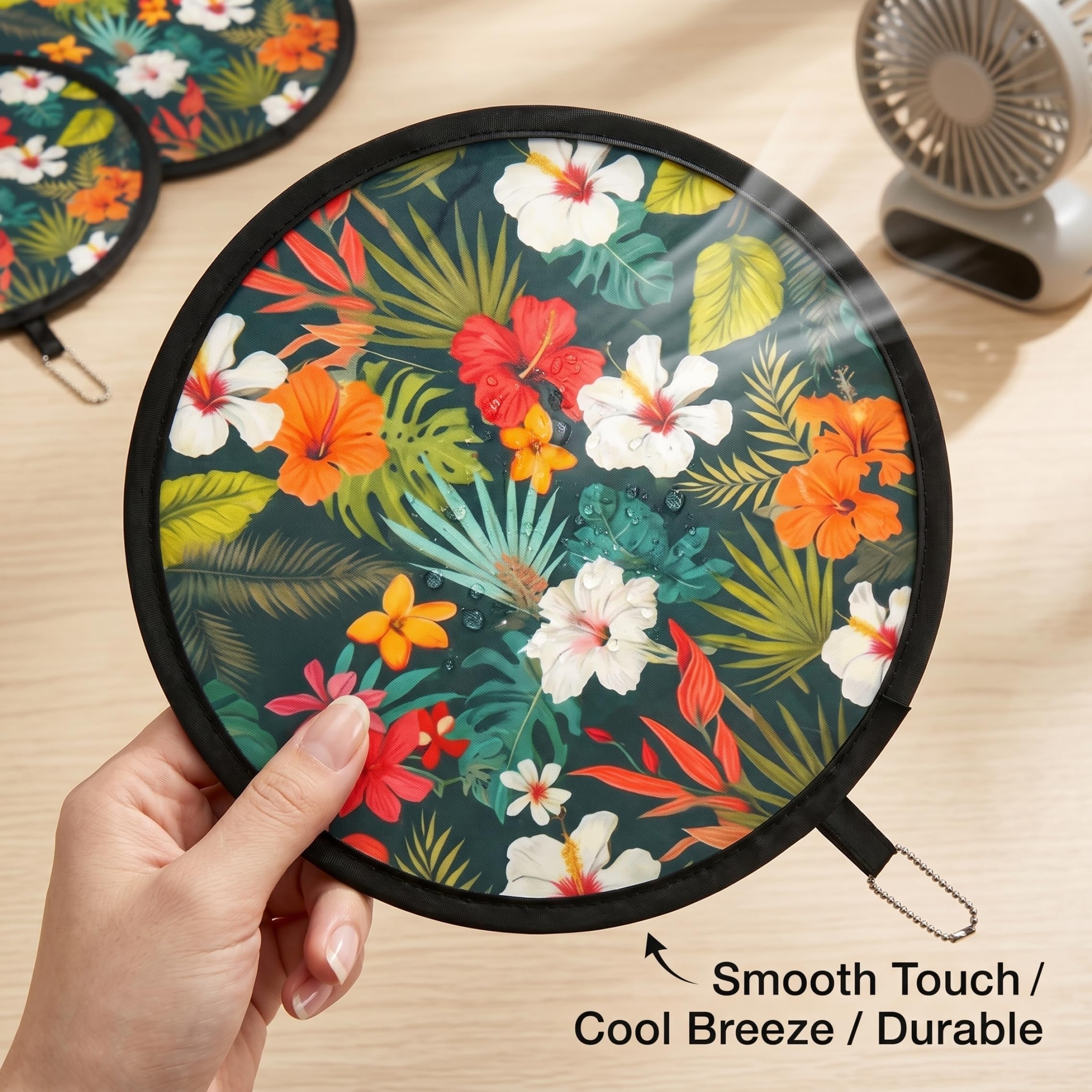 6-teiliges faltbares Handfächer-Set mit Blumenmuster, faltbarer Handfächer im Vintage-Flying-Disc-Design, tragbare runde Fächer für Sommerreisen, Hochzeiten, Partys