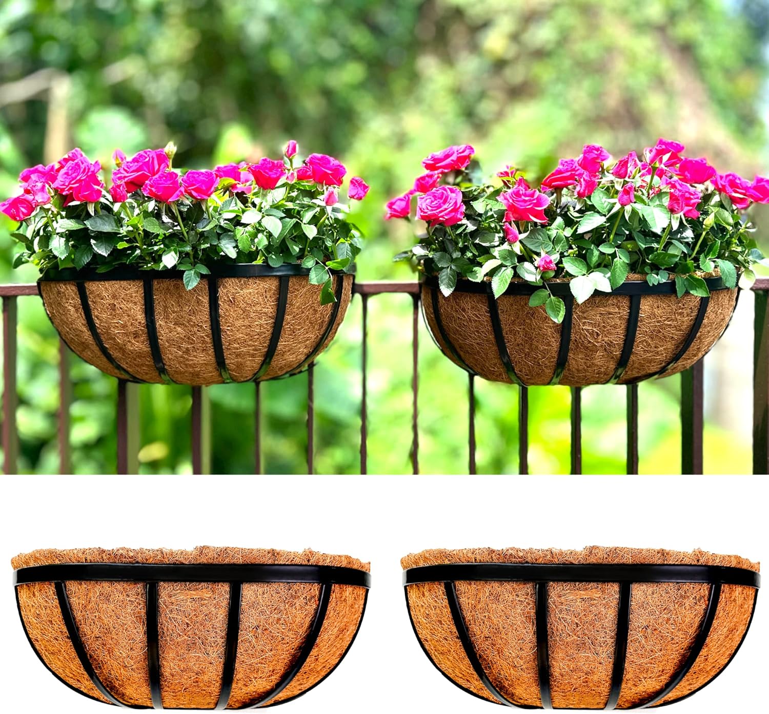 LaLaGreen Wall Planters 16 Inch, 2 Pack Deck Railing Planter Boxes