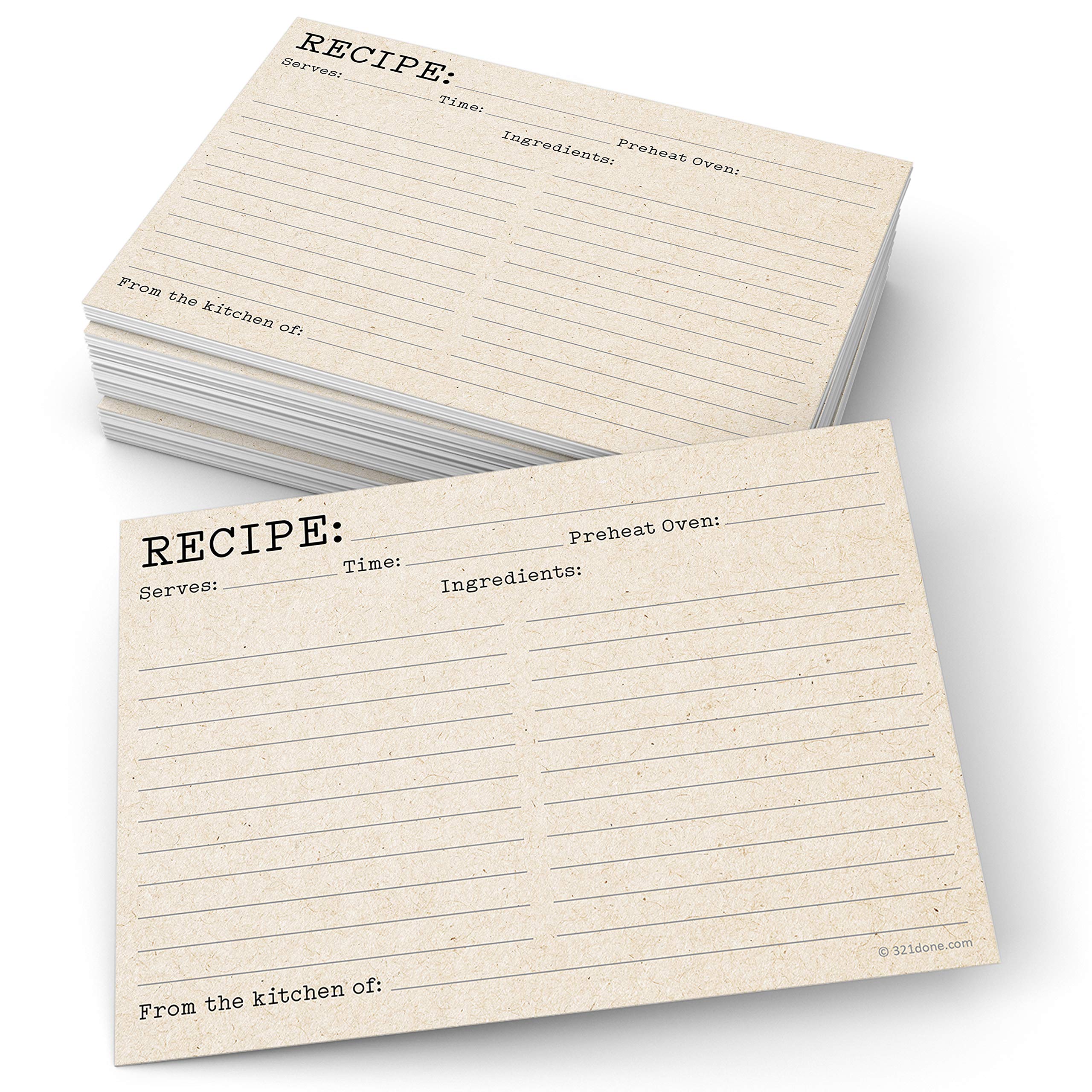 Tarjetas de receta vintage 321Done color bronce para crear tu propio archivo familiar