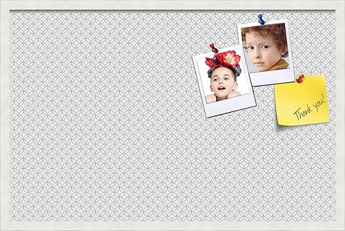 Miniatura 209 de PinPix Tablero de anuncios de corcho de 12 x 12 pulgadas. Este tablero decorativo enmarcado viene con diseño de círculos B W y un marco blanco