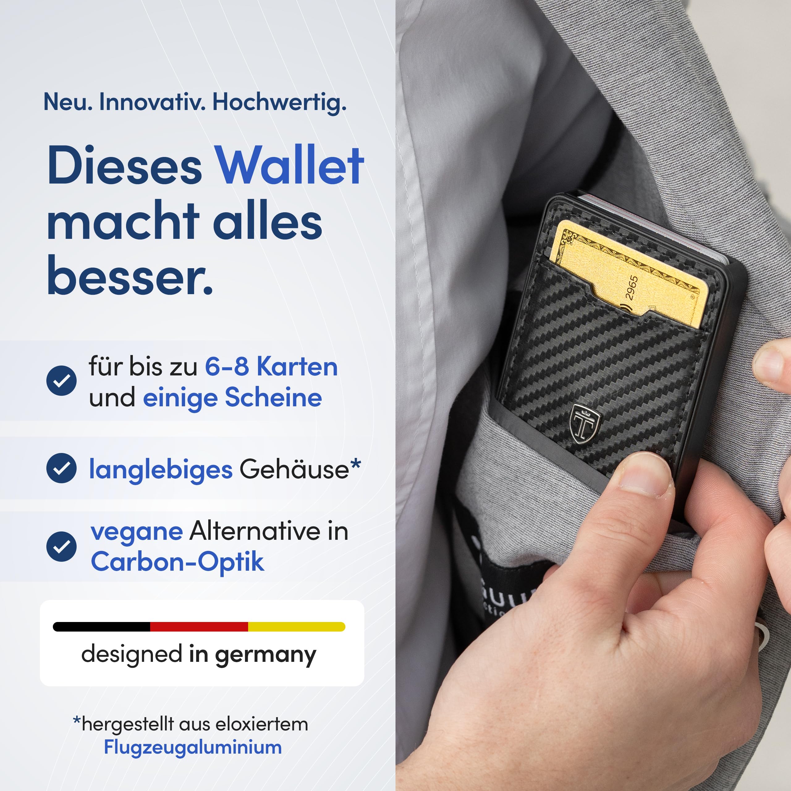 TRAVANDO SWYPE Aluminium Pop-Up Wallet für 6-7 Karten - Geldbörse für Herren mit RFID Schutz - Geldbeutel mit Geldfach - Kartenetui mit Geldstasche - inklusive Geschenkbox (6-7 Karten)