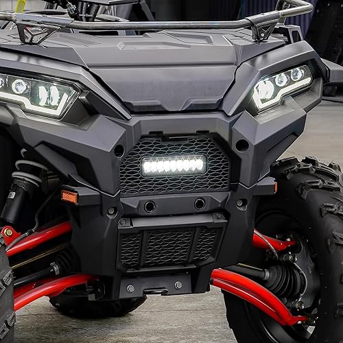 Miniatura 2 de SAUTVS Radiador de pantalla frontal con luz para Polaris Sportsman 850 1000 2017-2025, rejilla frontal de malla con barra de luz LED para Polaris