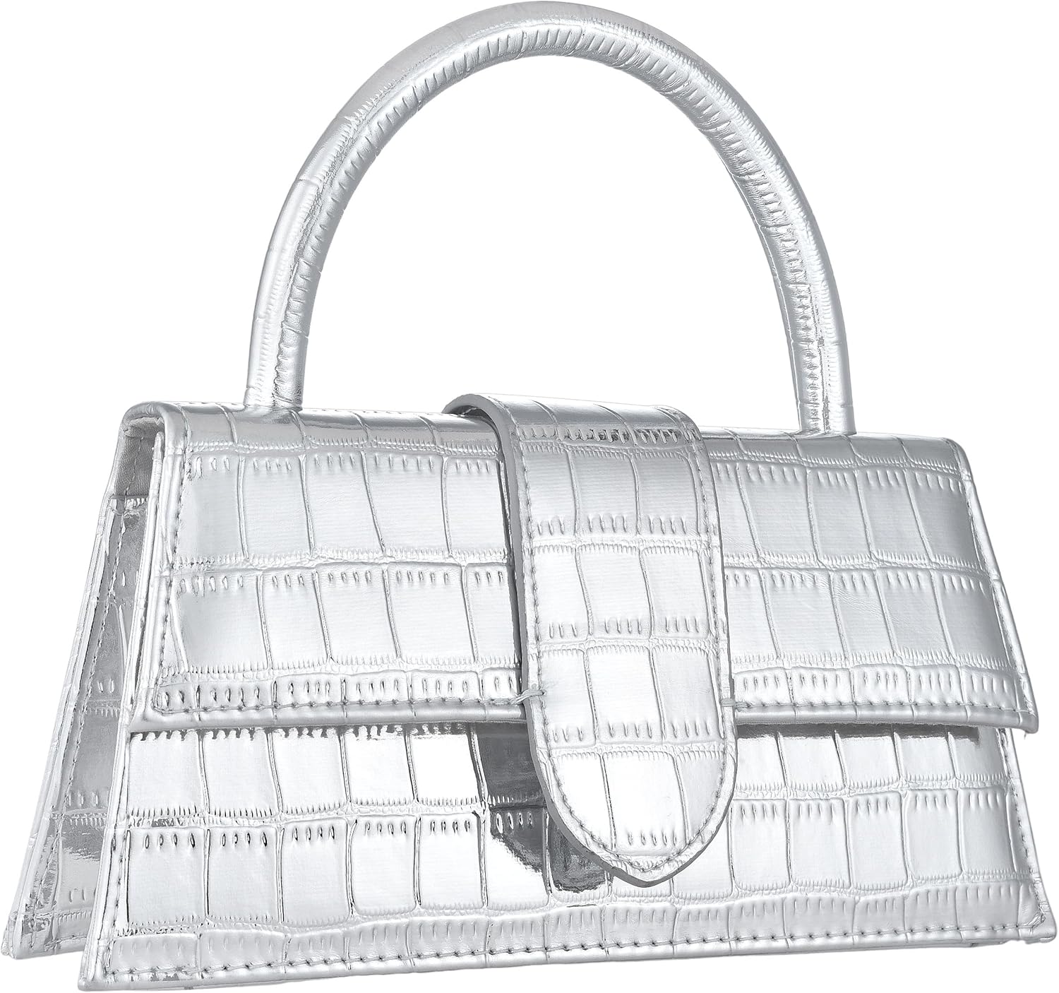 Crocodile Clutch Purse for Women – Sliver Small Faux Leather Top Handle Evening Bag, Mini Structured Handbag for Wedding, Cocktail Party, Formal Events, Date Night
