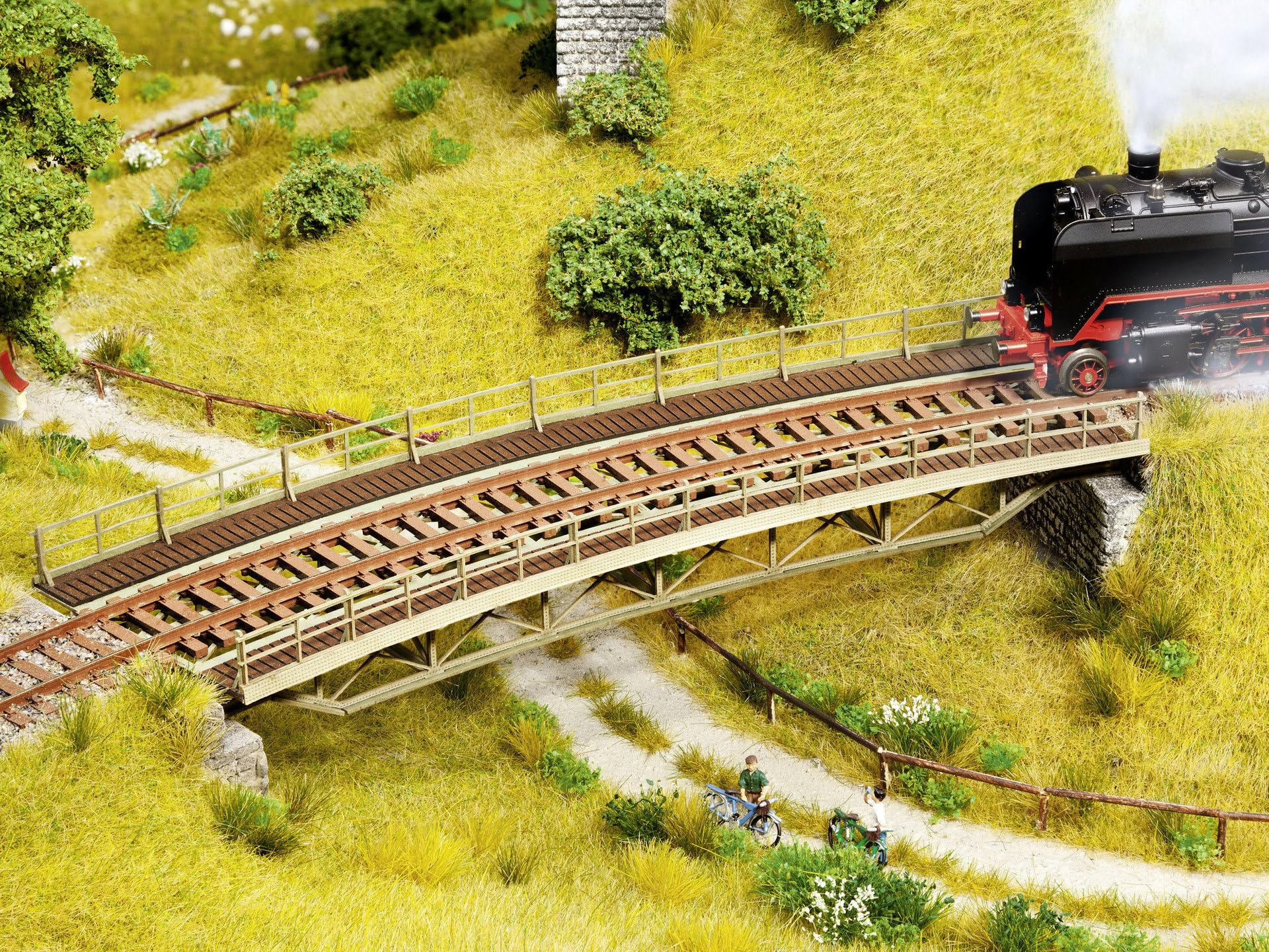 NOCH Brückenfahrbahn, gebogen, Laser-Cut Modellbau Brücke, 437 mm Radius, ideal für Spur H0 Dioramen