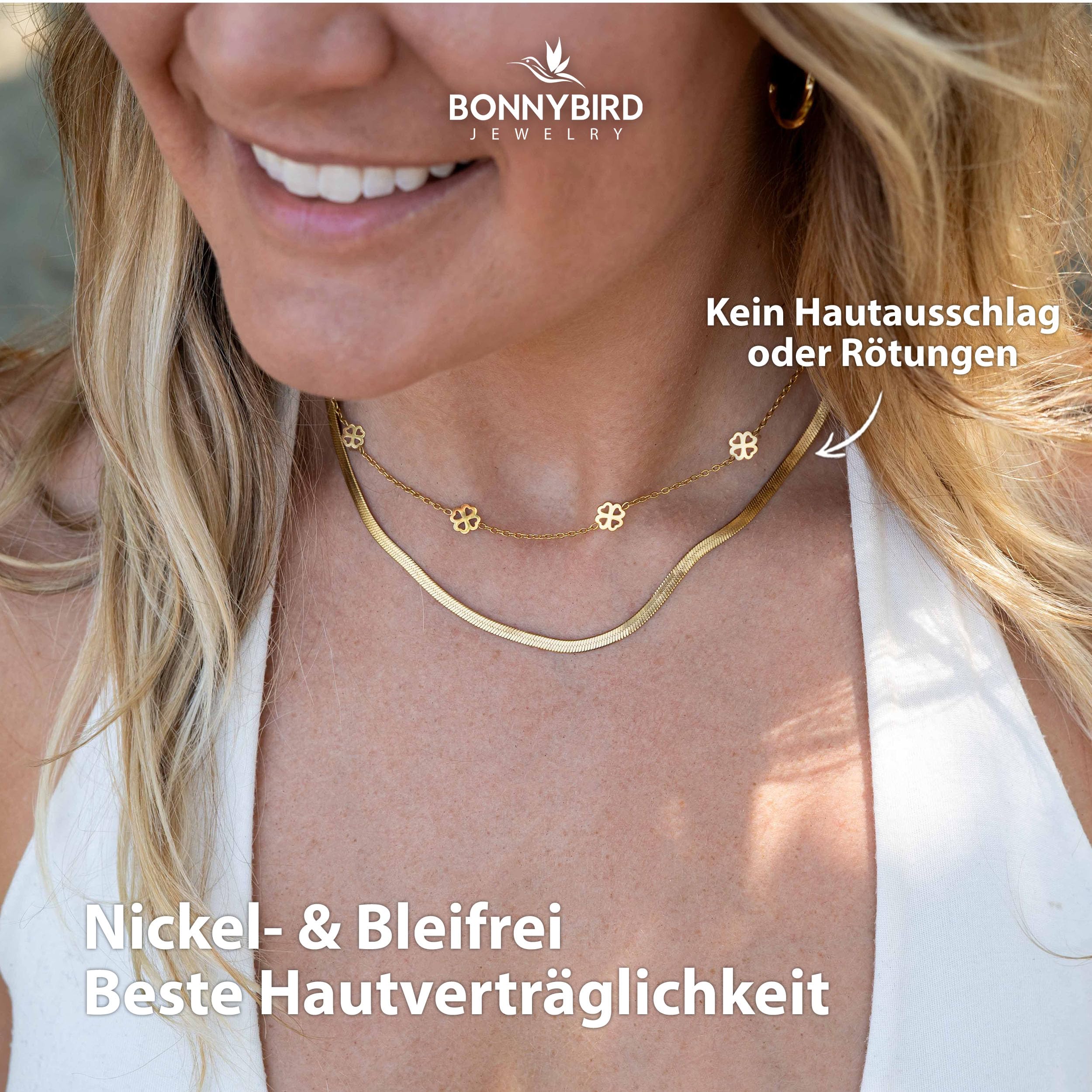 BONNYBIRD® Wasserfeste Edelstahl Halskette Damen in Silber, Gold & Roségold, 100% Wasserfest, Hautverträglich & Langlebig