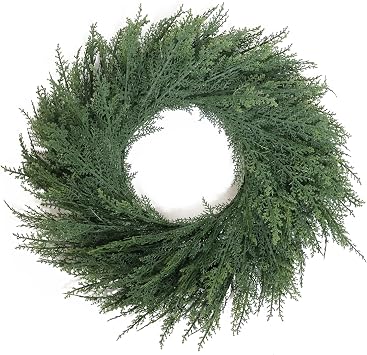 24 Inch Christmas Wreaths for Front Door Real Touch Cedar Wreath Artificial Green Wreath for Indoor Outdoor Home Window Decoration