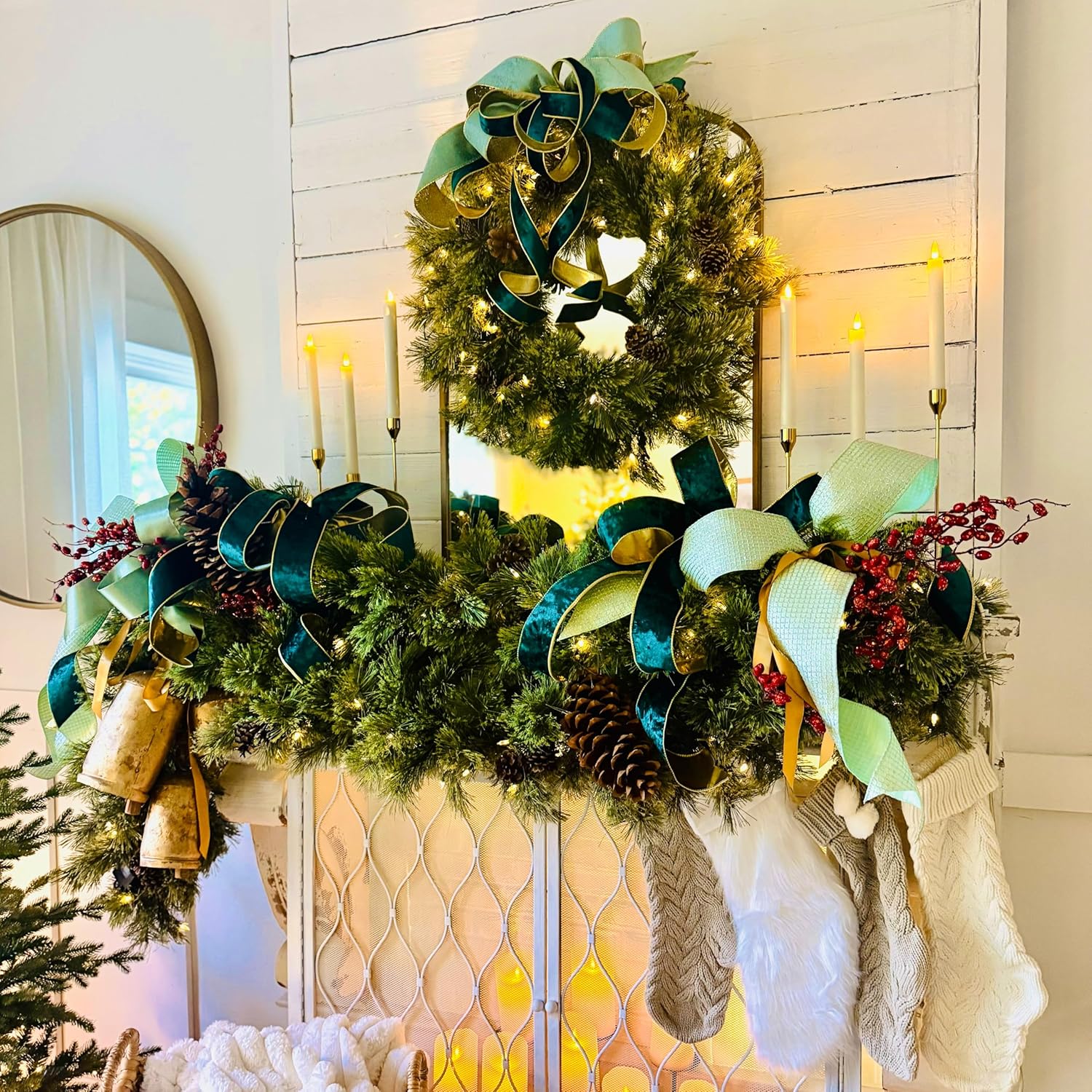 Haute Decor 24 Inch Cashmere Christmas Wreath with 50 Warm White LED Lights