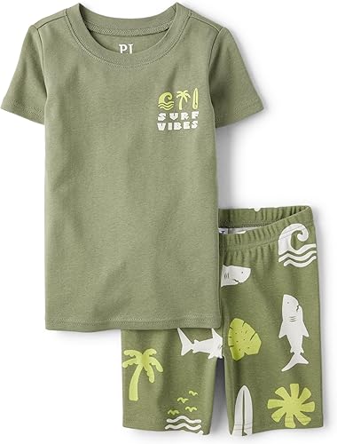 The Children's Place Boys' 100% Cotton Sleeve Top and Shorts 2 Piece Pajama Set