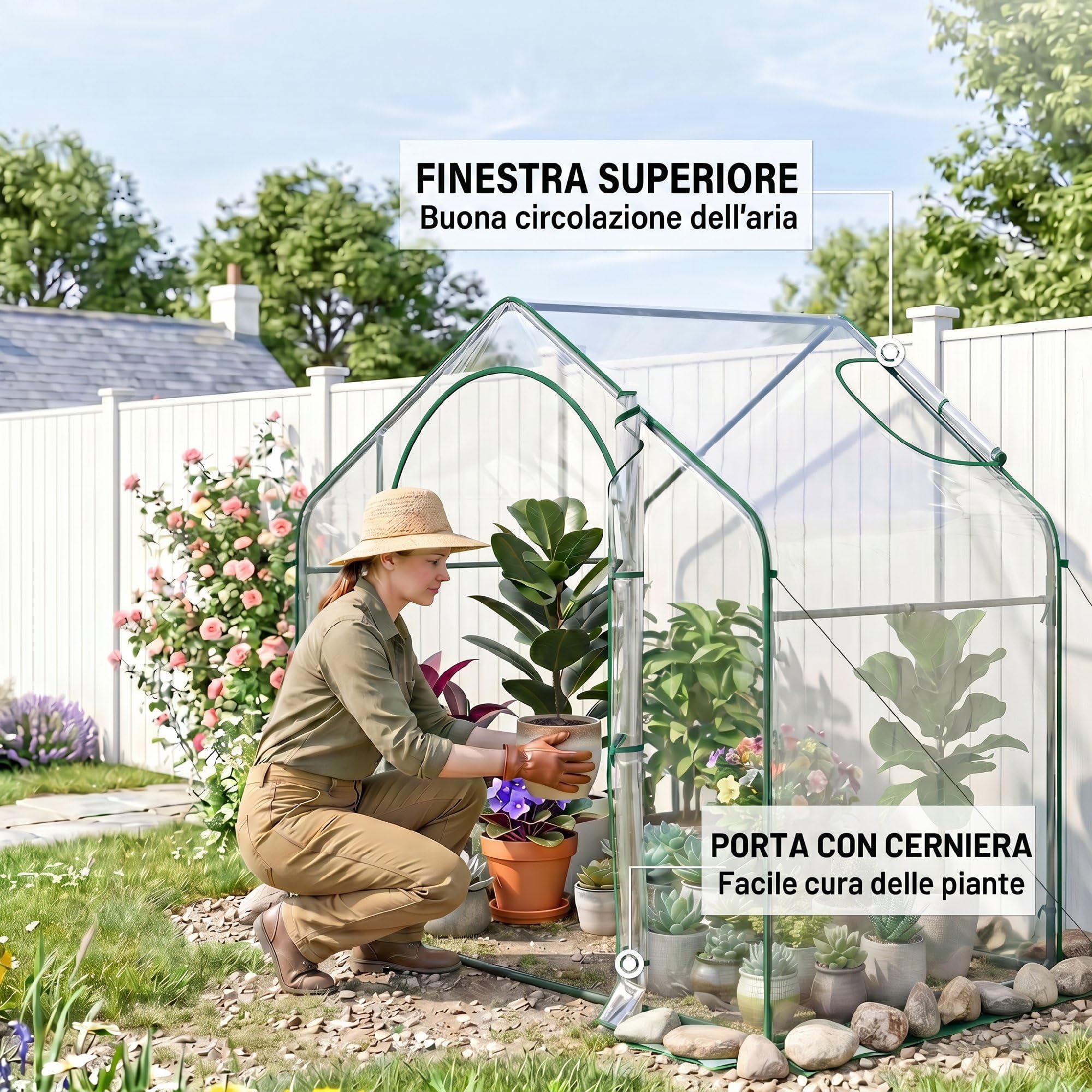 Outsunny Serra da Giardino con Ingresso a Zip e Presa d'Aria Superiore, Serra per Orto con Struttura in Acciaio, Copertura in Plastica, per Orto Verdure Fiori Piante, 182x100x152 cm, Trasparente
