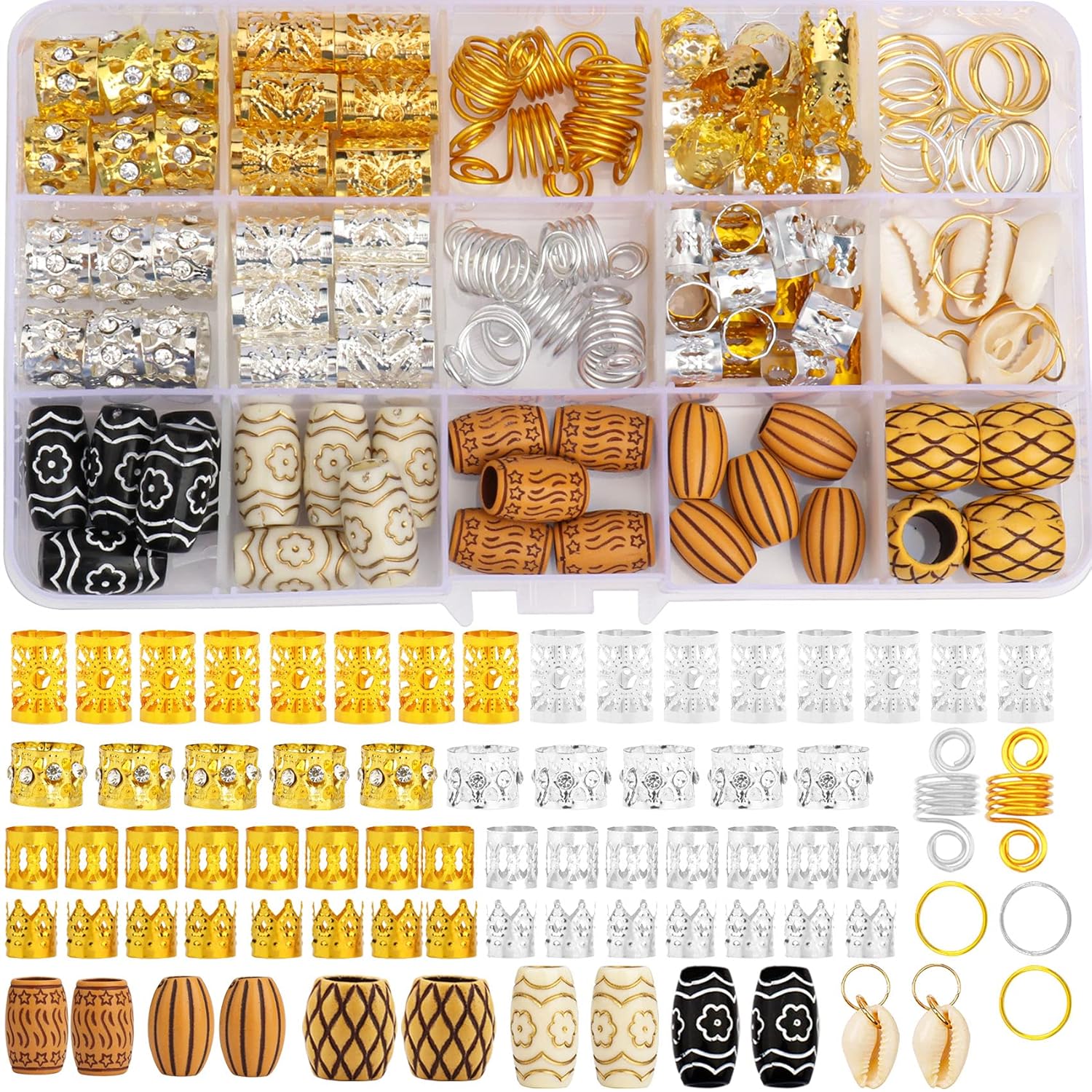 133 PCS Hair Jewelry for Braids Locs Dreadlock Accessories Hair Decoration Hair Coils Rings Dreadlocks Hair Cuffs Shells Imitation Wood-Like Hair Tube Beads for Women Gorls 133 PCS Hair Jewelry for Braids Locs Dreadlock Accessories Hair Decoration Hair Coils Rings Dreadlocks Hair Cuffs Shells Imitation Wood-Like Hair Tube Beads for Women Gorls