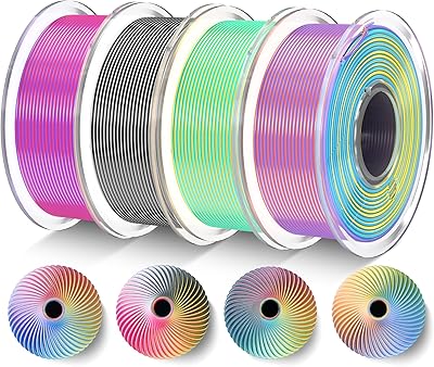 17 – TECBEARS 4-Color Silk PLA Filament Bundle, Silk 3D Printer Filament, Shiny Silk Texture, 1kg in Total, 0.25kg per Spool, 4 Pack