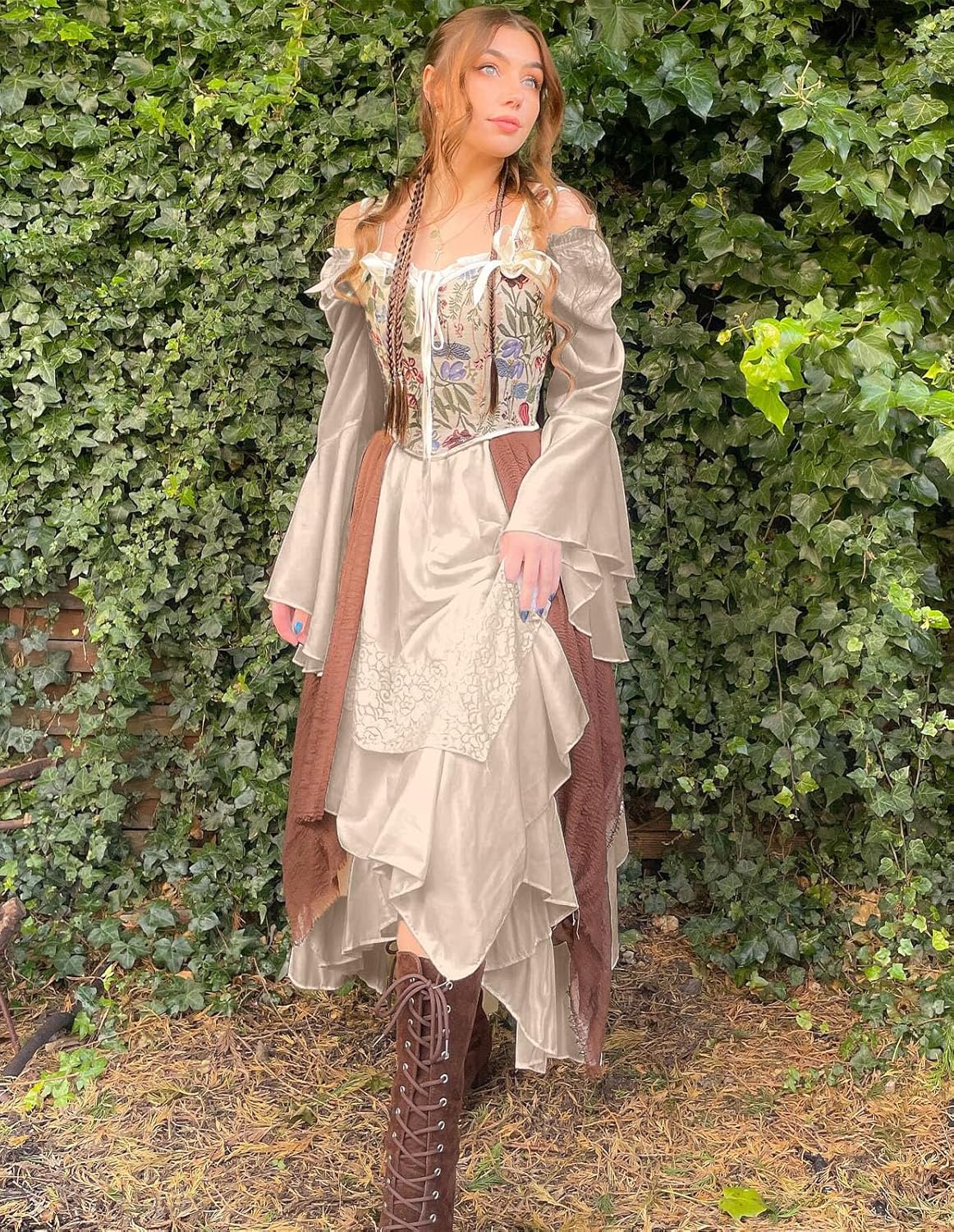 Scarlet Darkness Renaissance Dress Women Off Shoulder Bell Sleeve Peasant Pirate Dress - Image 2