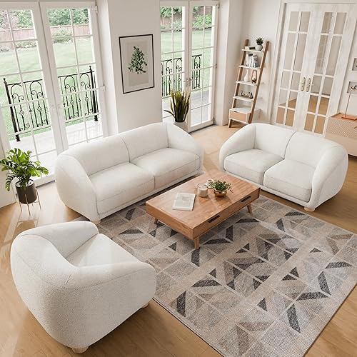 Miniatura 23 de Furniture of America Amara - Moderno juego de sofá tapizado de 3 piezas con reposabrazos inclinados, sillón de madera, sofá biplaza y cómodo sofá