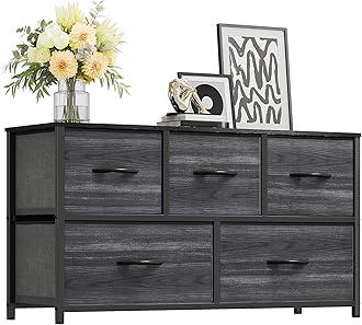 YITAHOME Dresser with 5 Drawers - Fabric Storage Tower, Organizer Unit for Bedroom, Living Room, Closets - Sturdy Steel Frame, Wooden Top