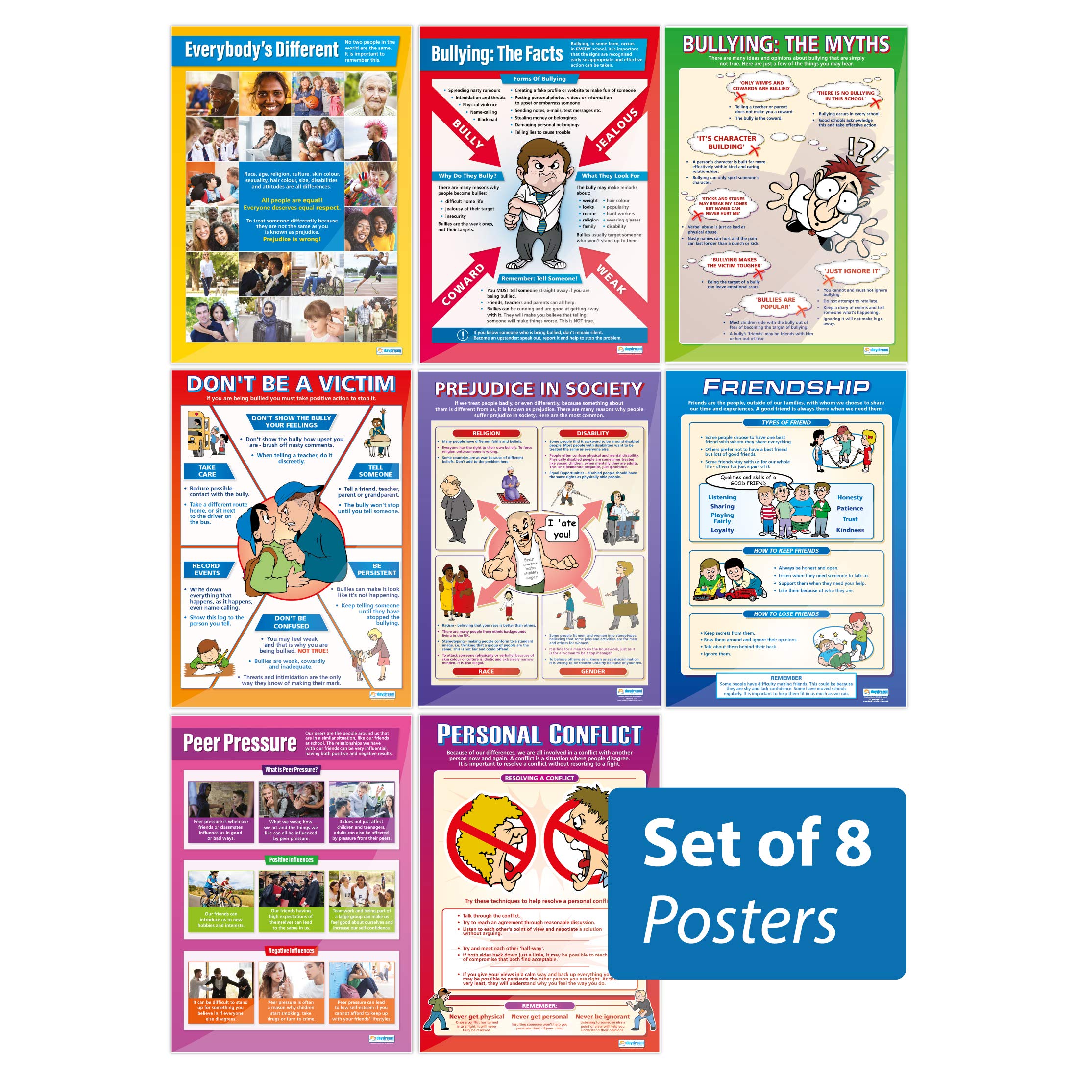 Social Education Classroom Posters - Set of 8 - EXTRA LARGE - A1 (850mm x 594mm) - Gloss Paper- PSHE Secondary School Wall Charts by Daydream Education