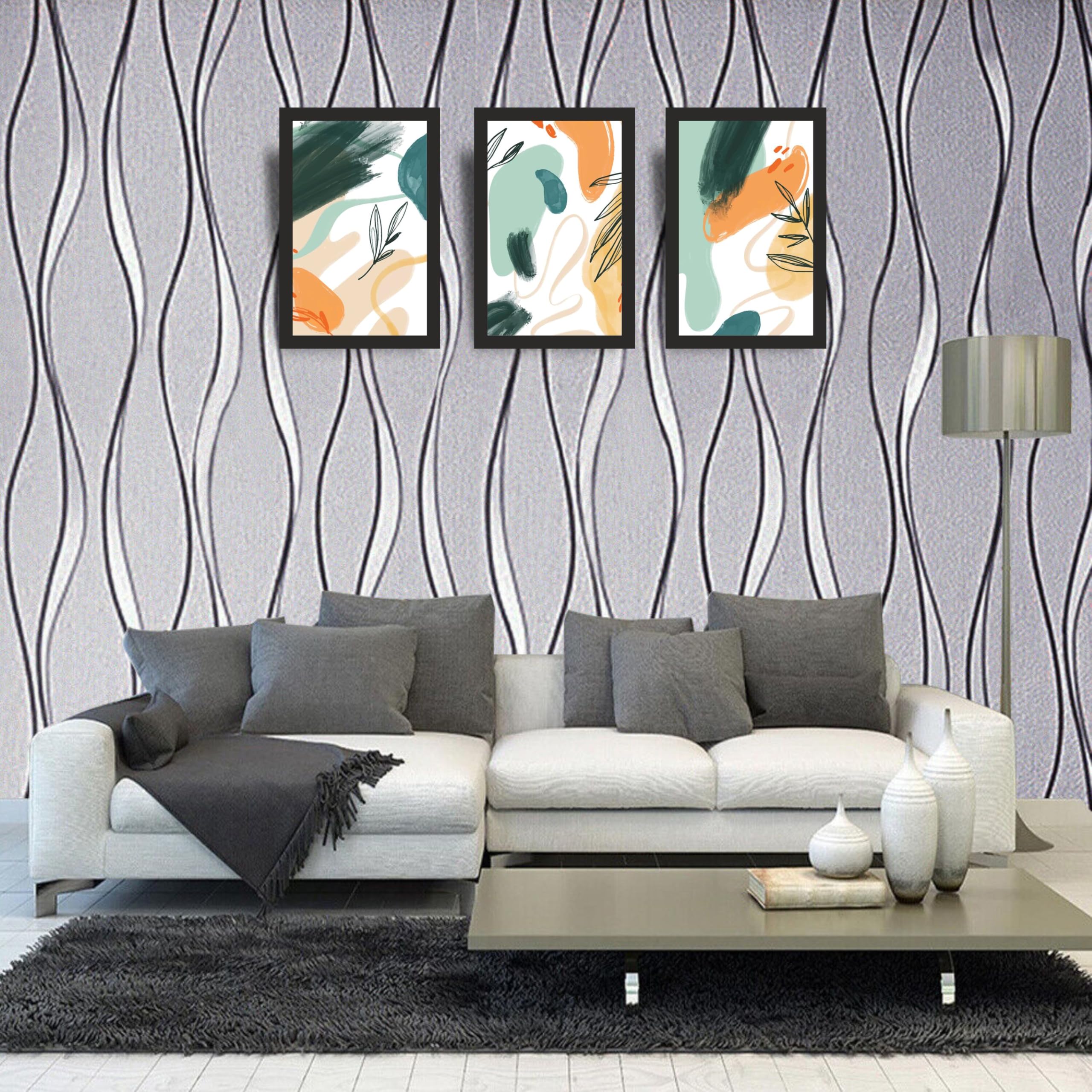 Modern Abstract Botanical Wall Art Set of 3 Frames