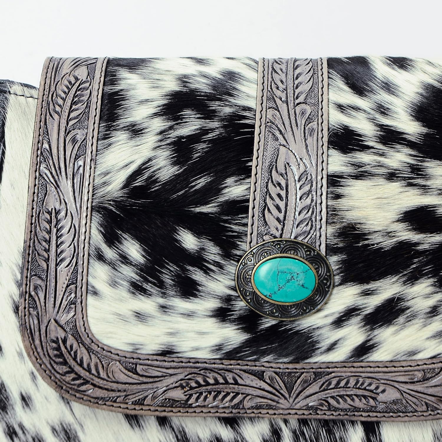 Merbaa Women's Leather Floral Printed Crossbody Bag Handtooled Adjustable Shoulder Bag Multipocket Purse Handbag