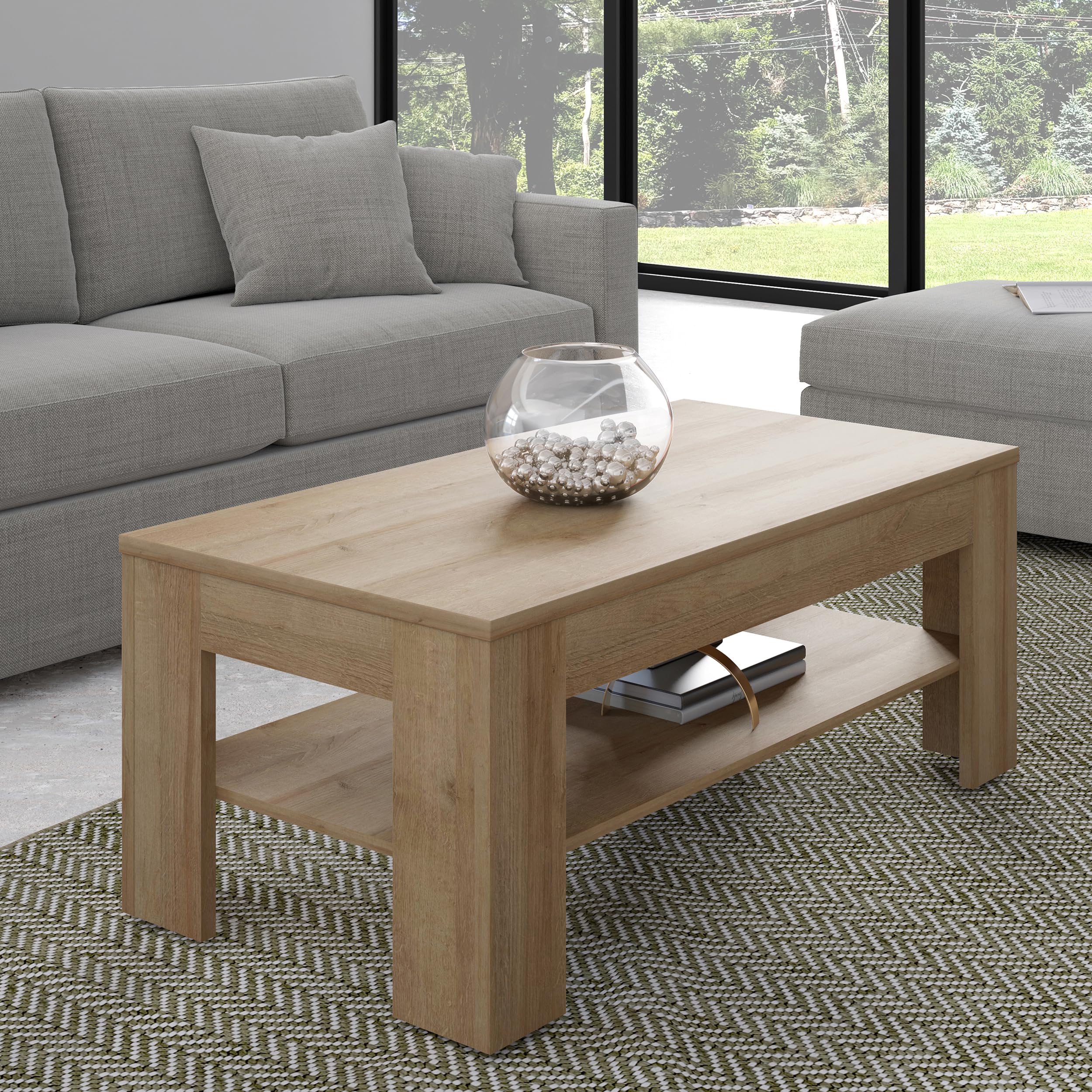 Forte Attention Couchtisch 110, Riviera Eiche Holzdekor, 110x60x45,5 cm | Moderner Sofatisch, Mit Ablagefach, Holzwerkstoff
