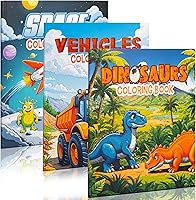 ZICOTO 3-Pack Coloring Books for Boys Ages 4-8: Dinosaur, Space & Trucks - Fun Screen-Free Creativity Set with 43 Unique Designs Each