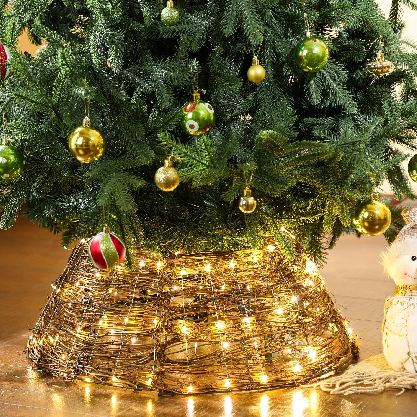 Falta de árbol de mimbre con luces LED Seenelling que cubre y adorna la base navideña