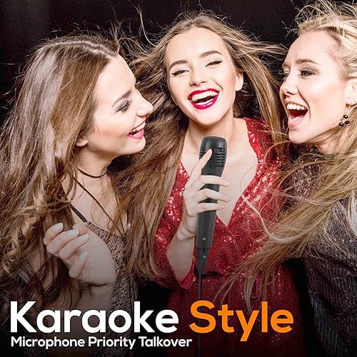 Vista 21 de Pyle Sound Around - Altavoz Bluetooth y sistema de micrófono, altavoz de karaoke estéreo portátil con micrófono con cable, lectores MP3/USB/Micro