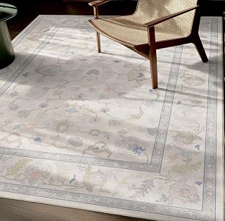 Well Woven Ushak Konya Cream 6' x 9' Area Rug for Large Living Room and Dining Room - Updated Traditional Boho Design, Easy Clean, Floor-Friendly Backing