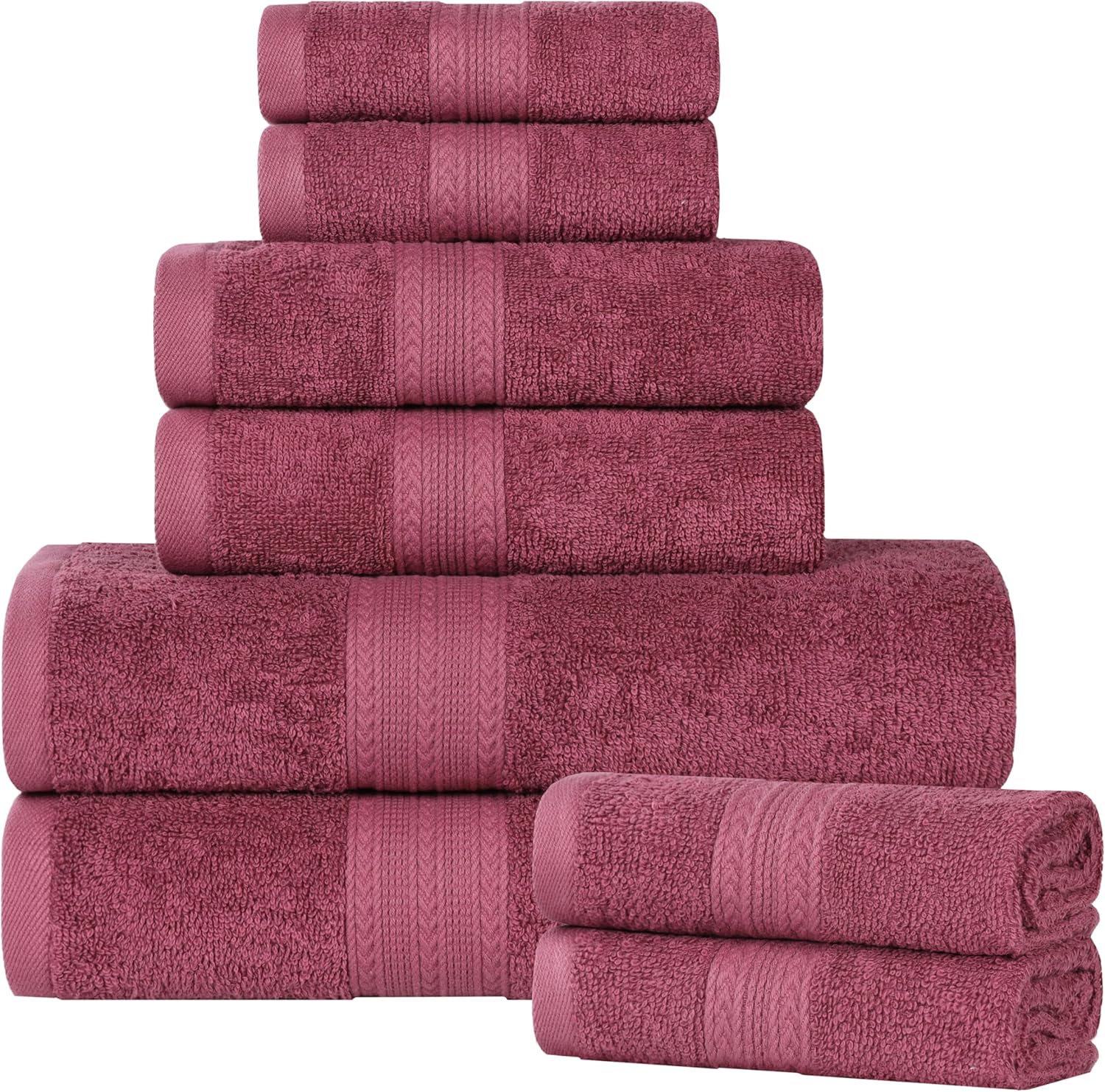 Superior Eco-Friendly Cotton 8-Piece Towel Set, Bathroom, Shower, Quick Dry Home Essentials, Lightweight, Sustainable Towels, 2 Bath, 2 Hand, 4 Face Towels, Washcloth, Highly Absorbent, Rosewood