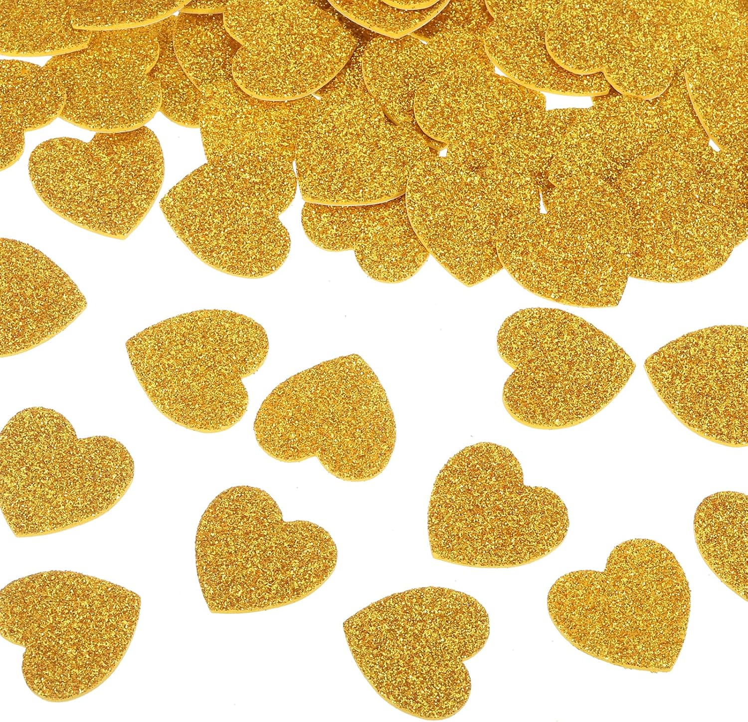 MECCANIXITY 60Pcs Glitter Foam Stickers 1 Inch Self-Adhesive Sparkly Heart-Shape Glitter Stickers for Arts Craft Supplies, DIY and Decor, Gold