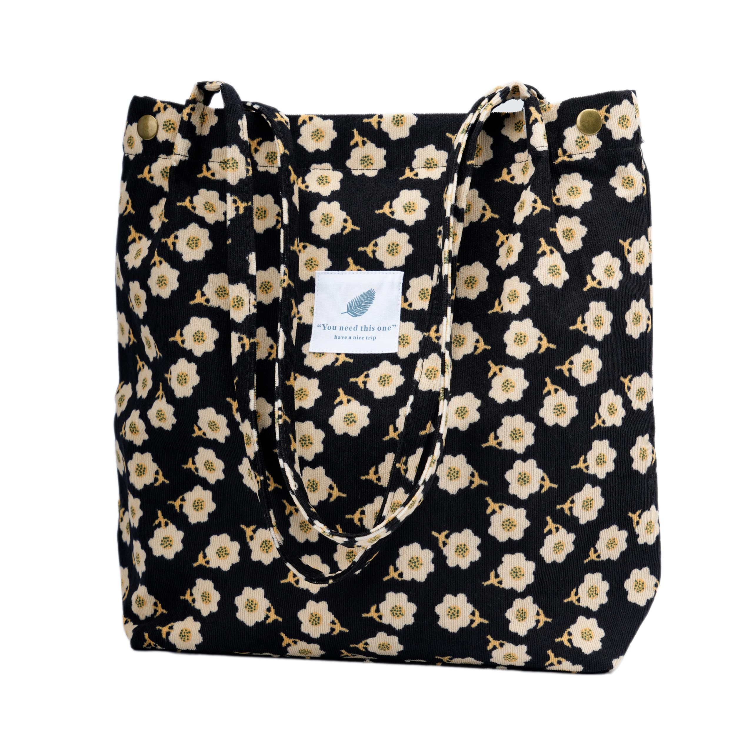 TOPASION Cute Corduroy Tote Bag Canvas Shoulder Handbags for Women Travel Shopping