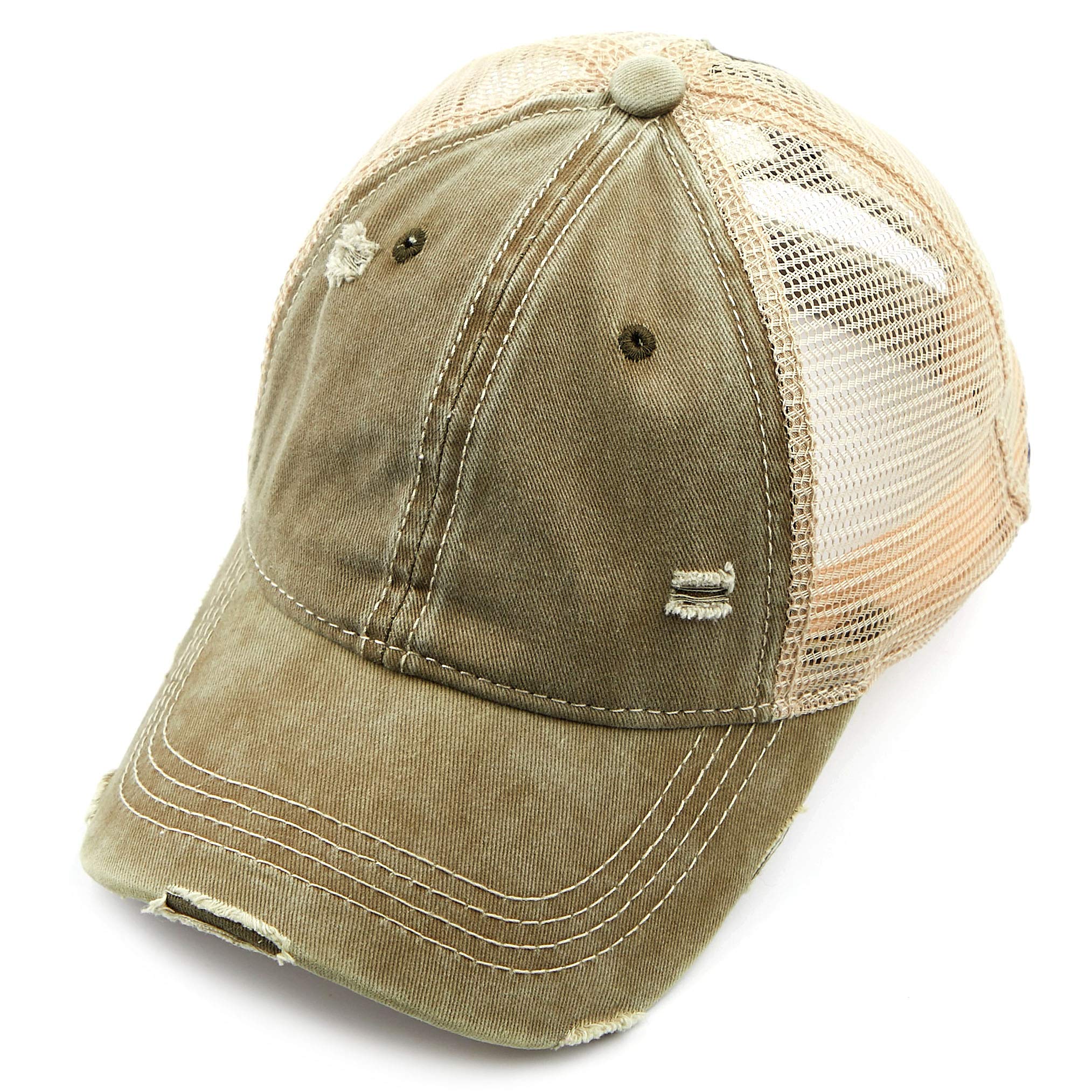 C.C Hatsandscarf Exclusives Washed Distressed Cotton Denim Ponytail Hat Adjustable Baseball Cap (BT-12) (BT-13)